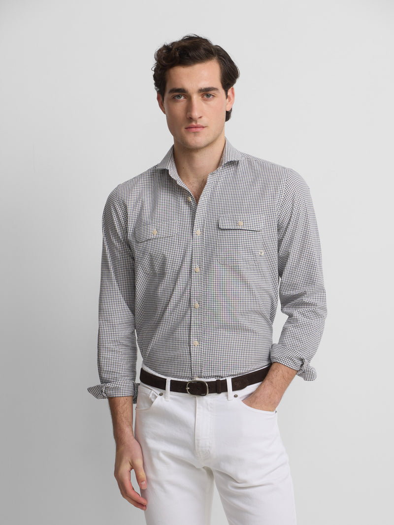 Navy blue cruise checkered pocket shirt