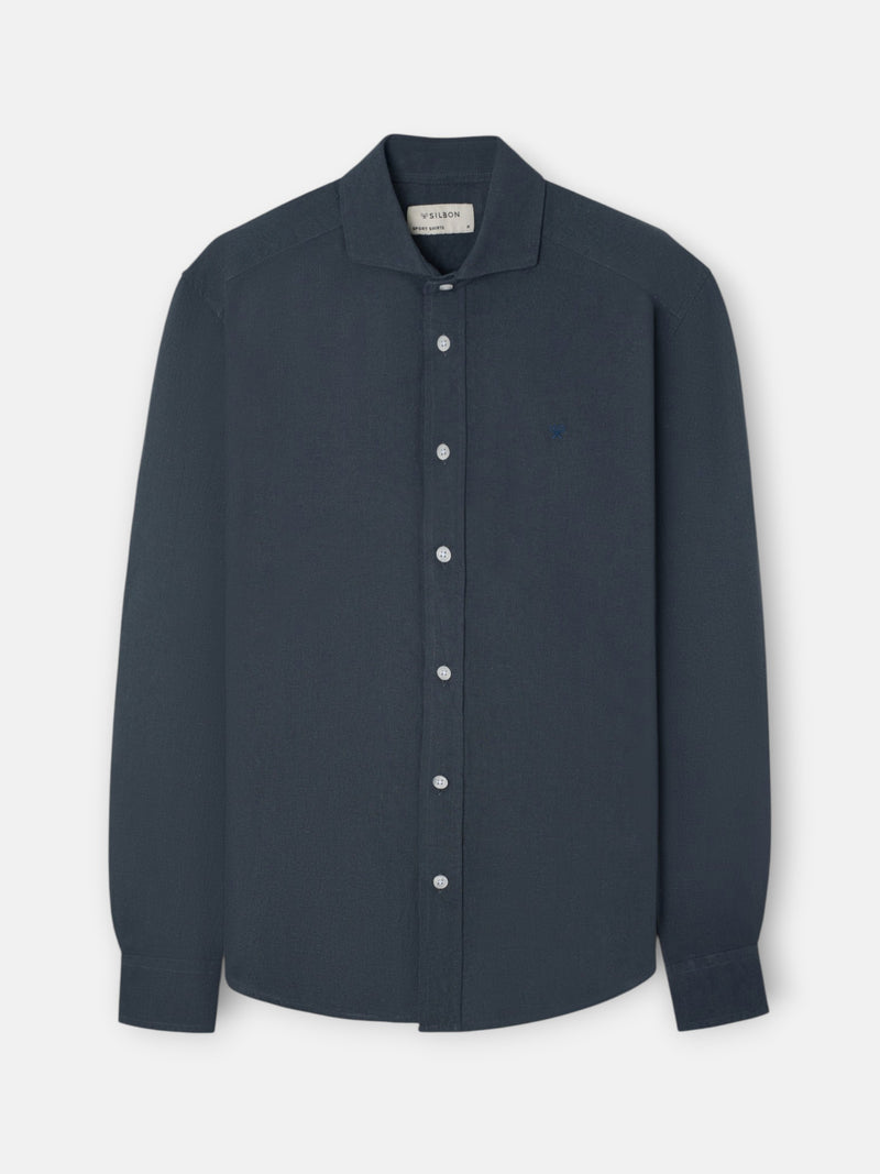 Chemise sport en lin bleu foncé gris