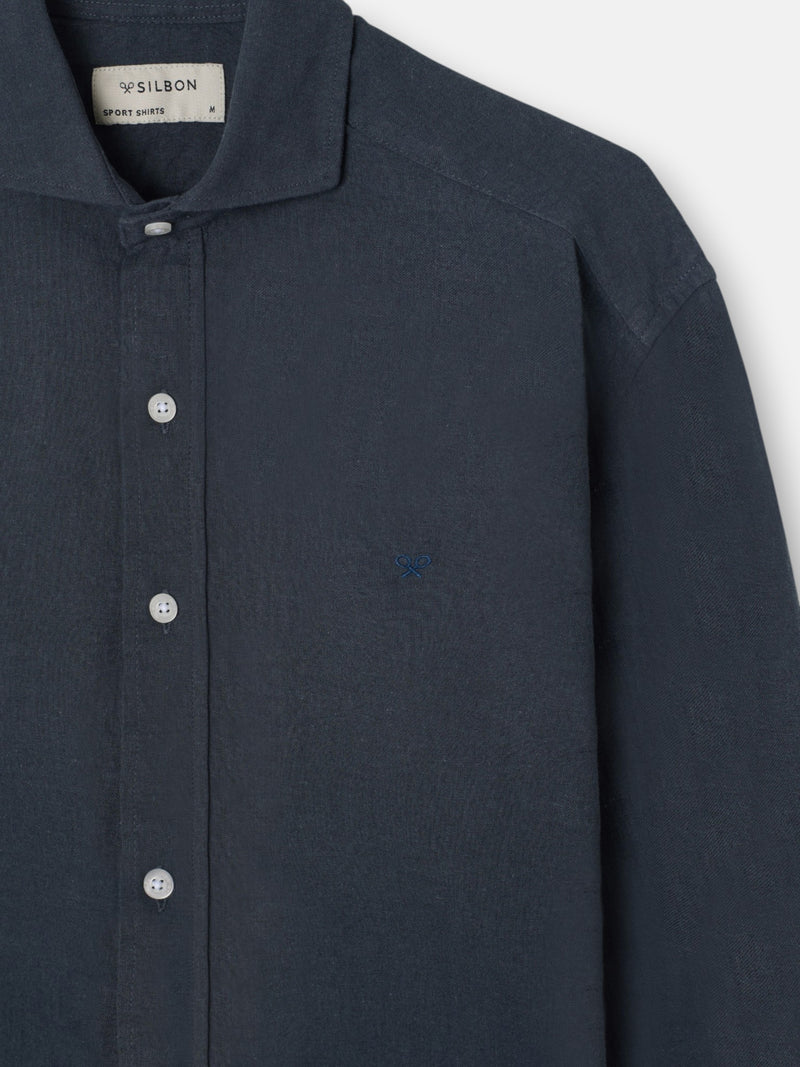 Chemise sport en lin bleu foncé gris