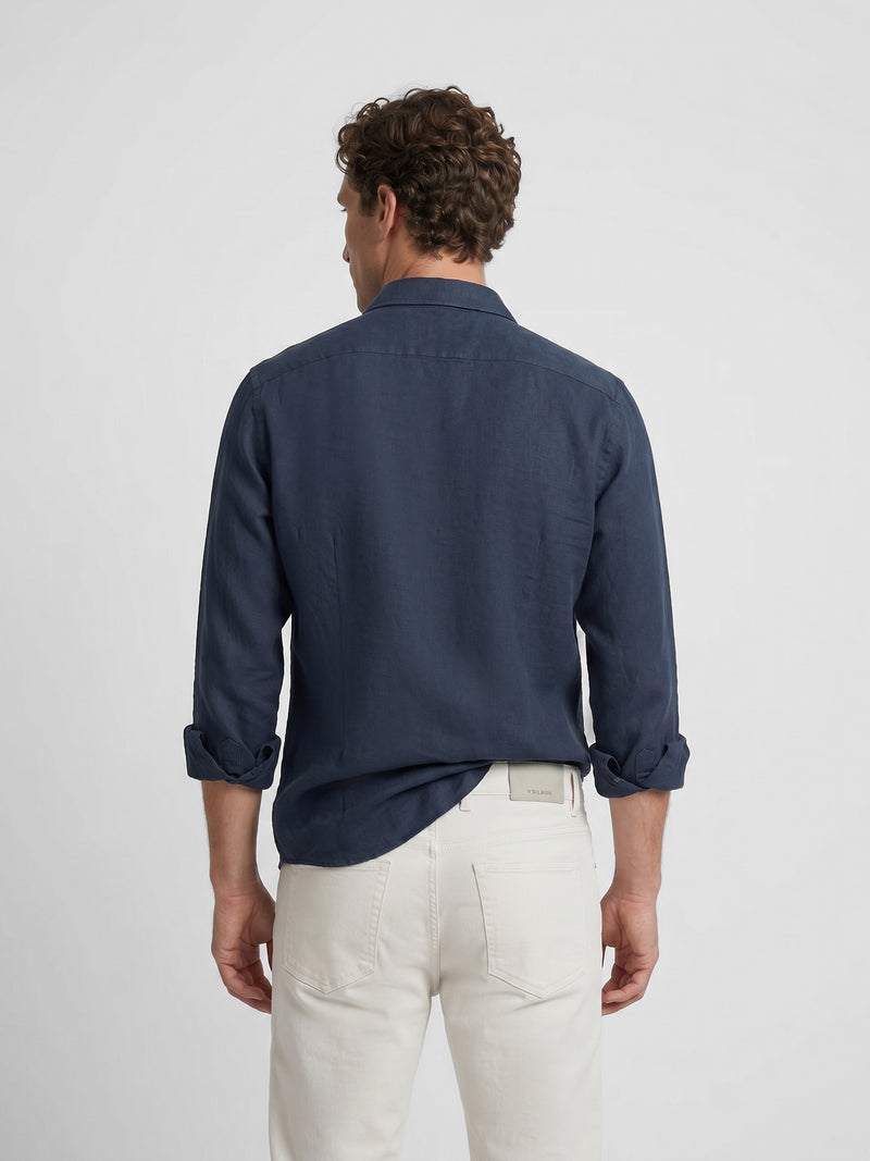 Chemise sport en lin bleu foncé gris