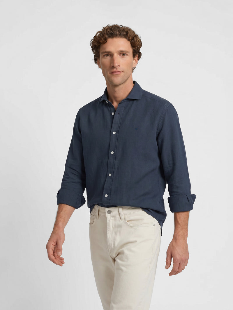 Chemise sport en lin bleu foncé gris