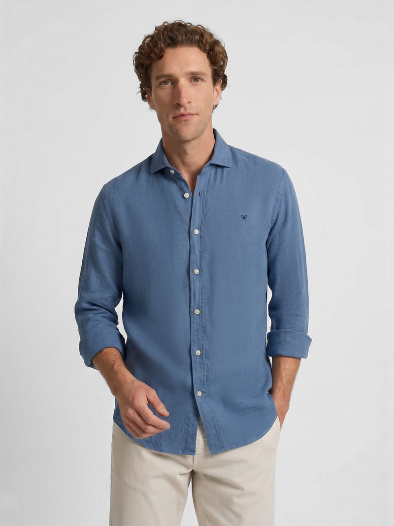 Chemise sport en lin bleu moyen