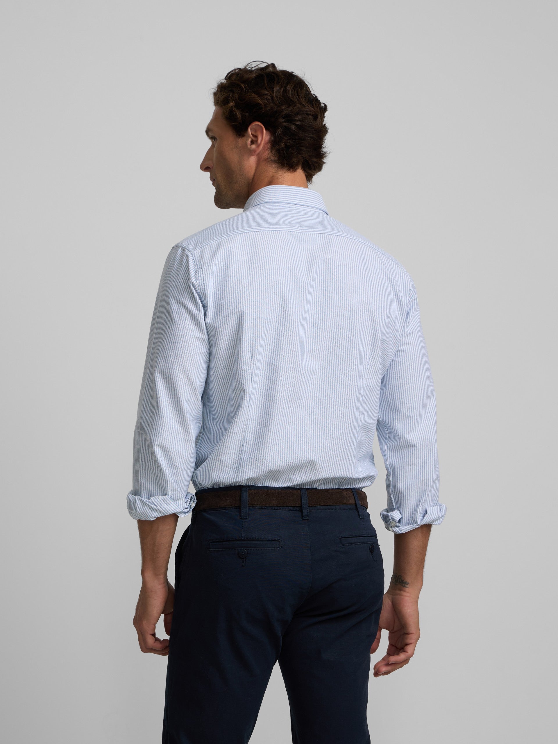 Camisa sport oxford riscas azul