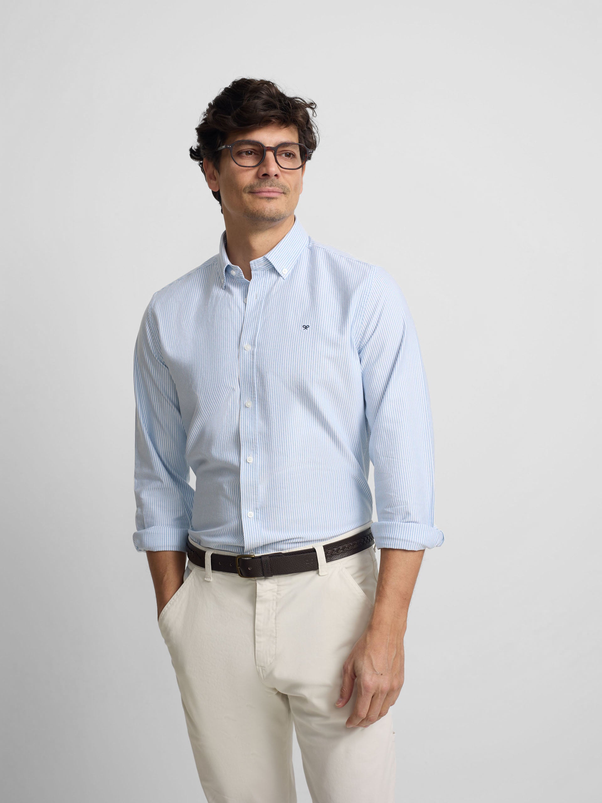 Camisa sport oxford rayas azul