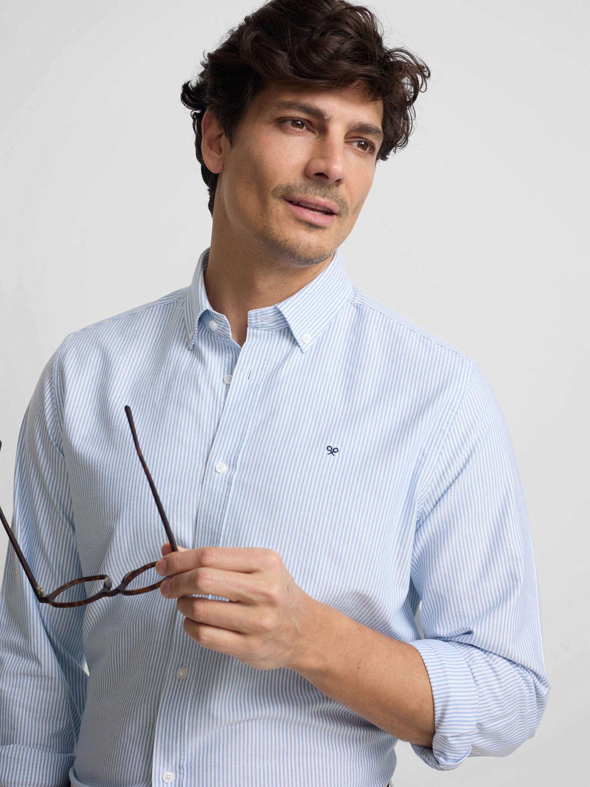 Camisa sport oxford rayas azul