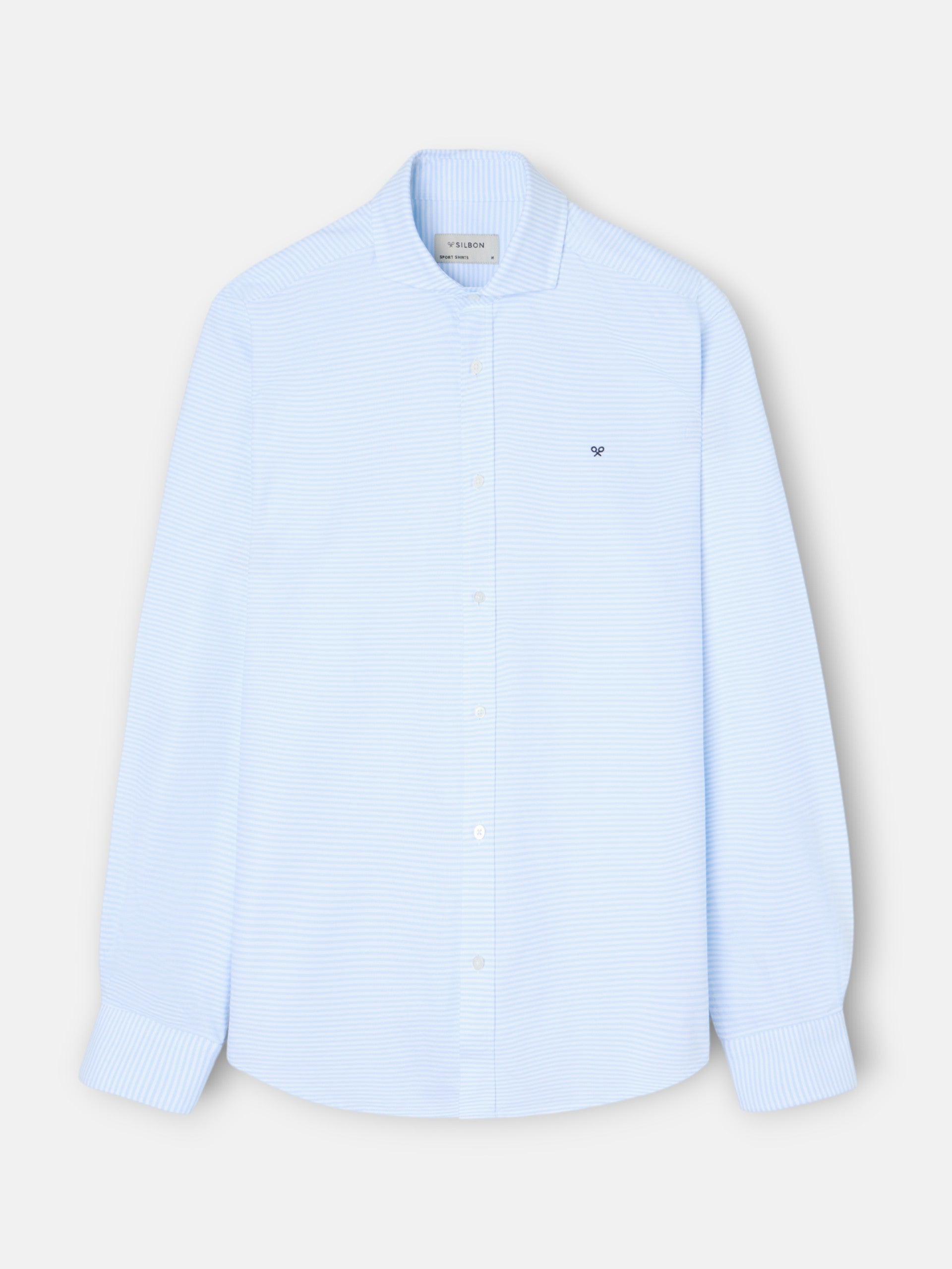 Camisa sport oxford riscas horizontais azul-claro