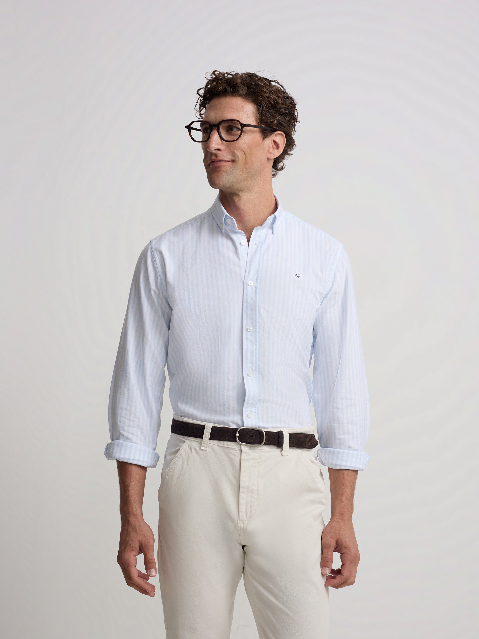 chemise sport Oxford bleu clair à rayures moyennes