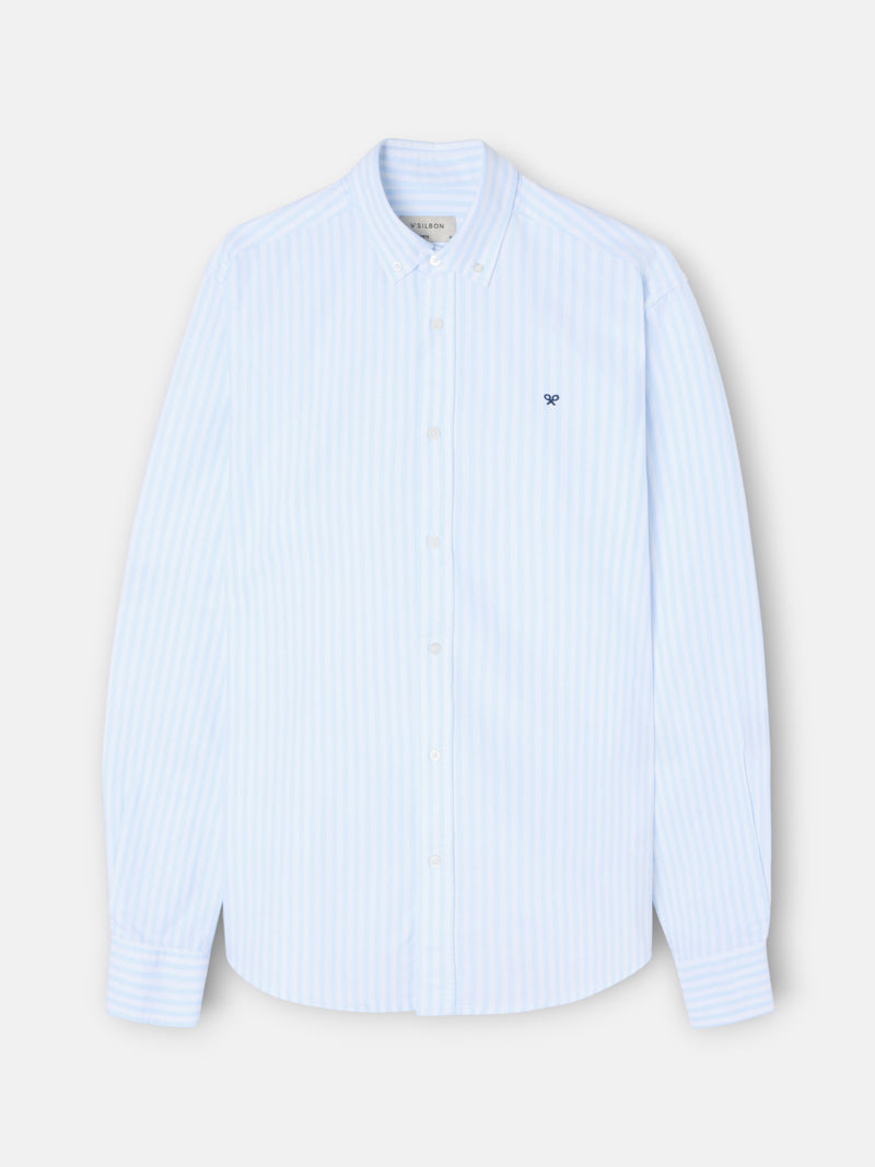 Camisa sport oxford risca média azul celeste