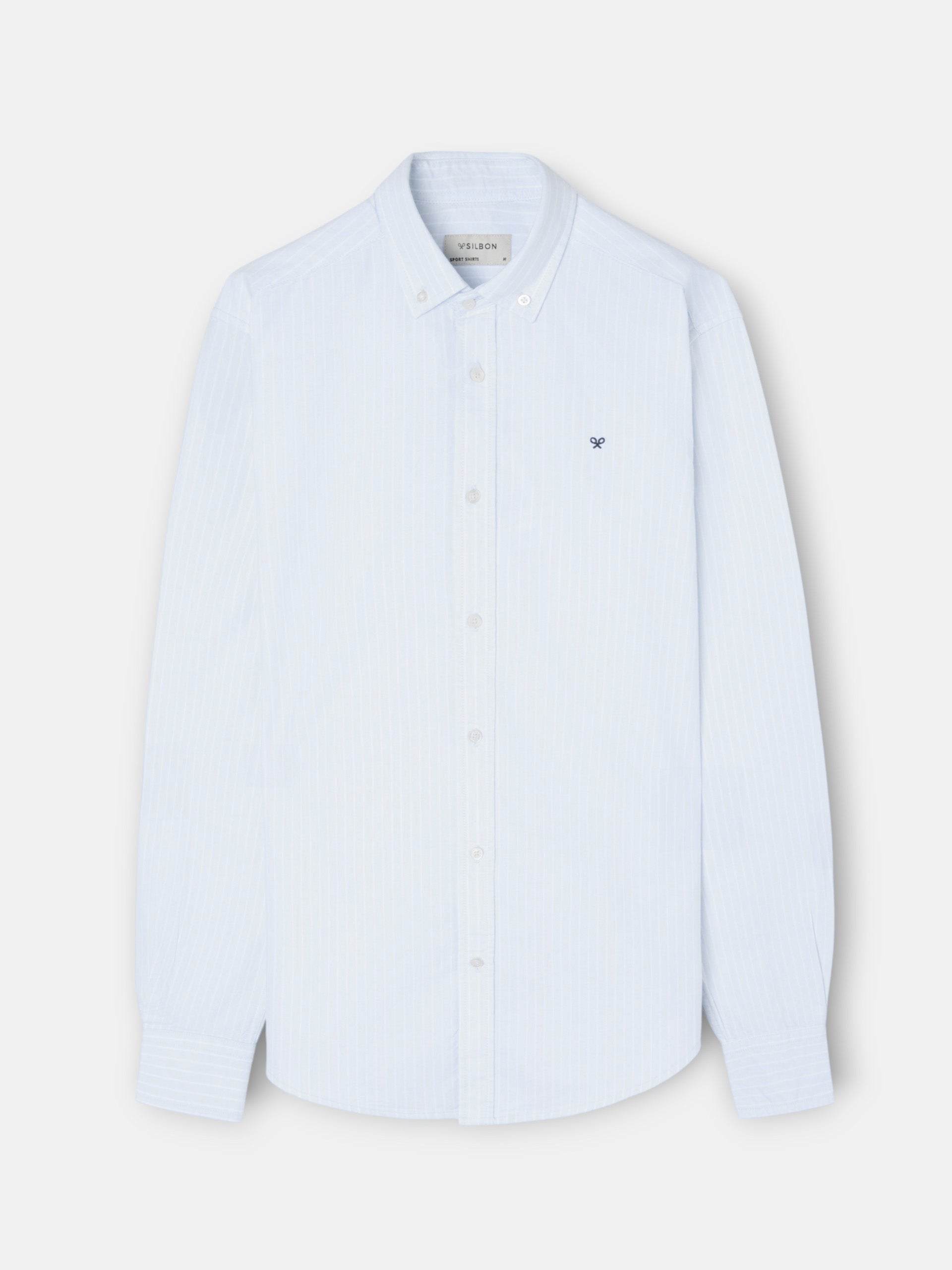 Light blue and white striped Oxford sport shirt
