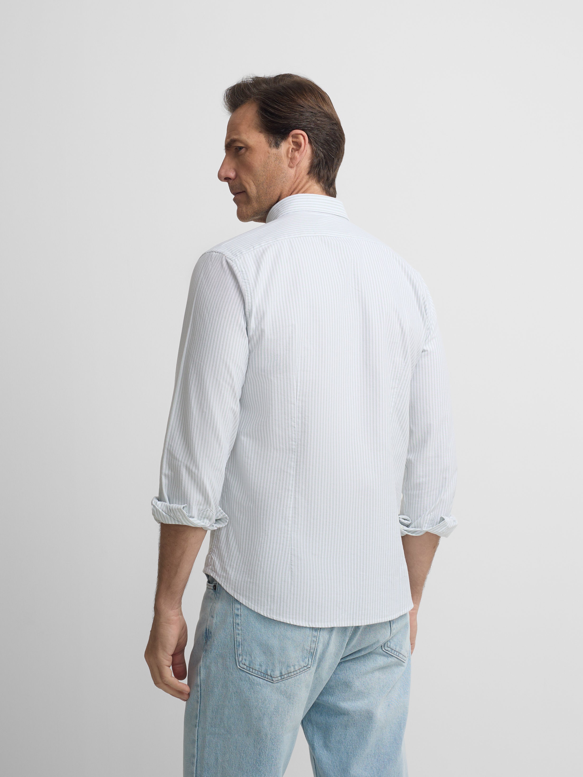 Camisa sport oxford rayas verde claro