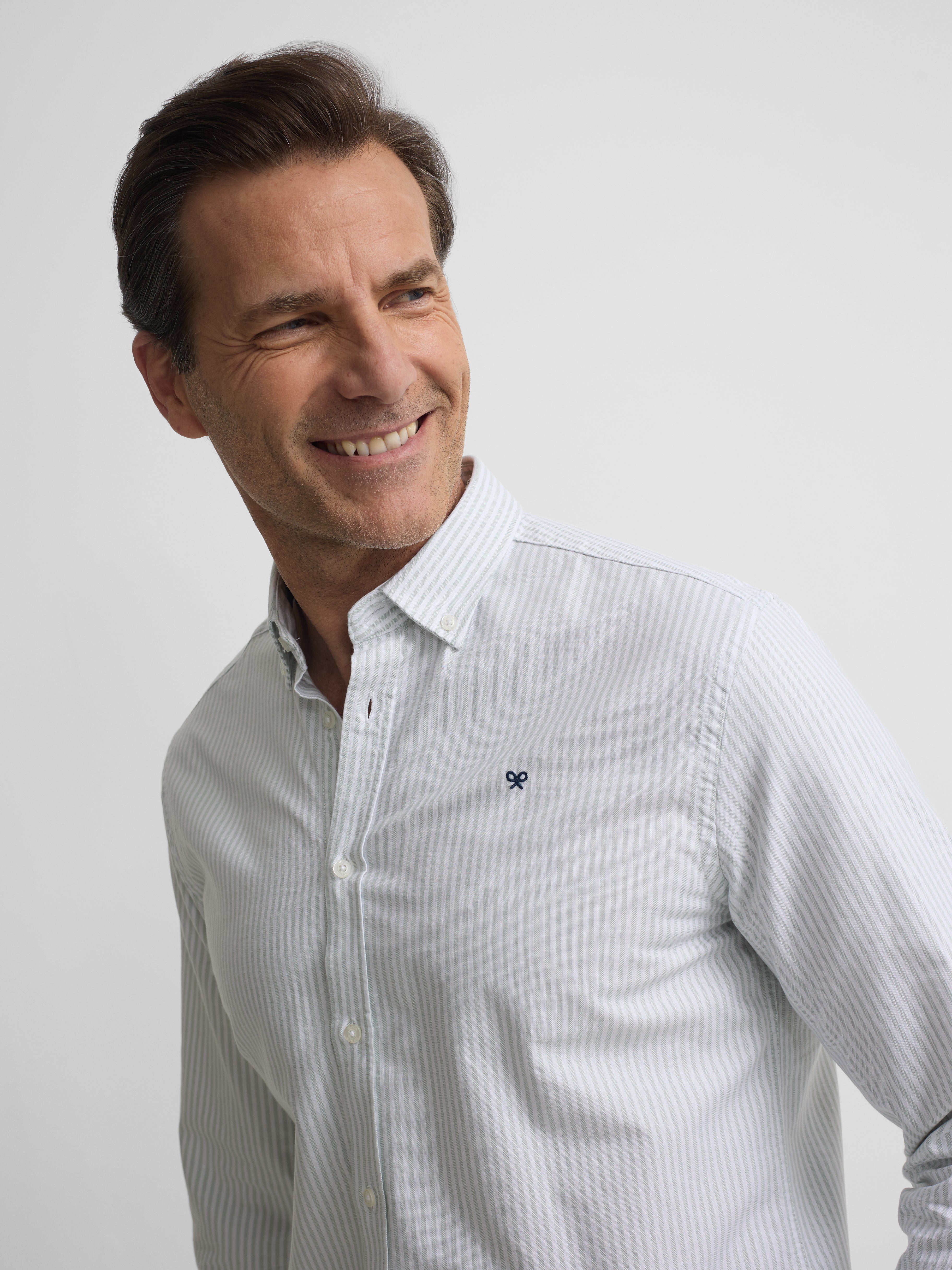 Camisa sport oxford rayas verde claro