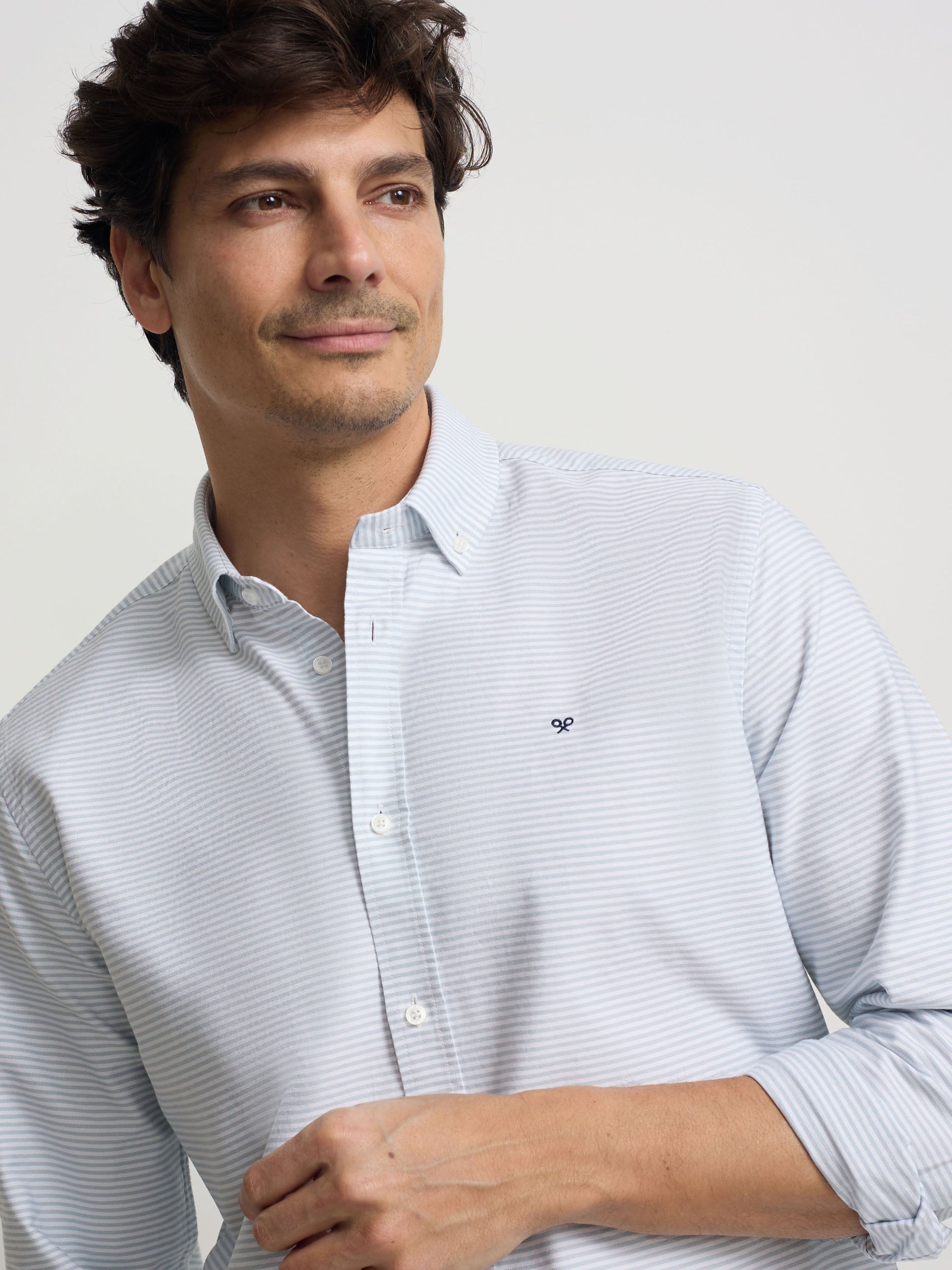 Camisa sport oxford riscas horizontais verdes