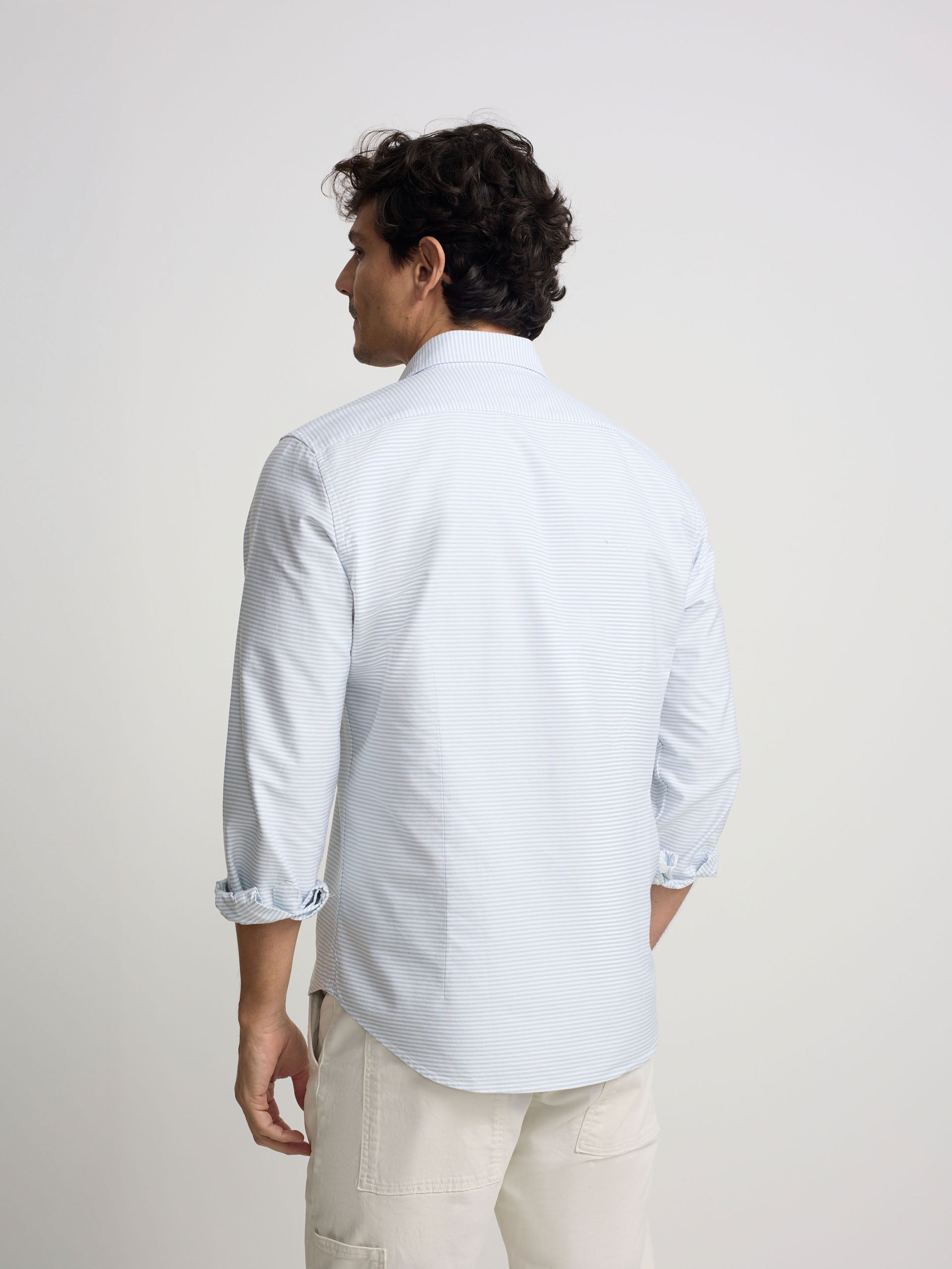 Camisa sport oxford riscas horizontais verdes