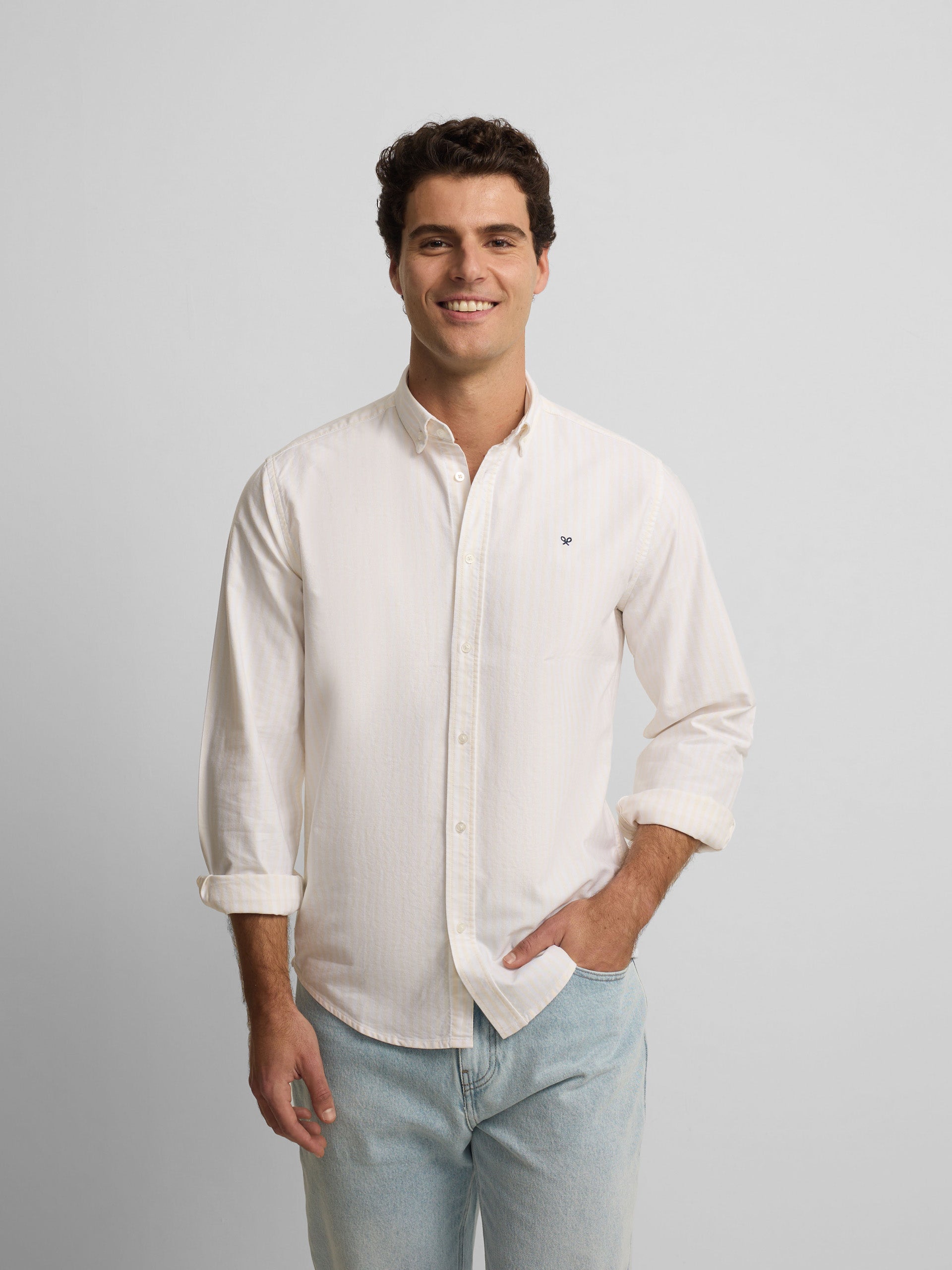Camisa sport oxford risca média amarela