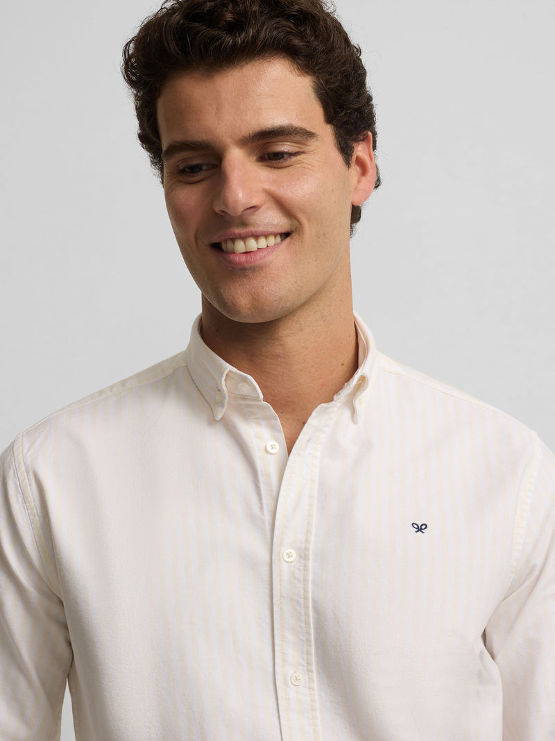 Camisa sport oxford risca média amarela