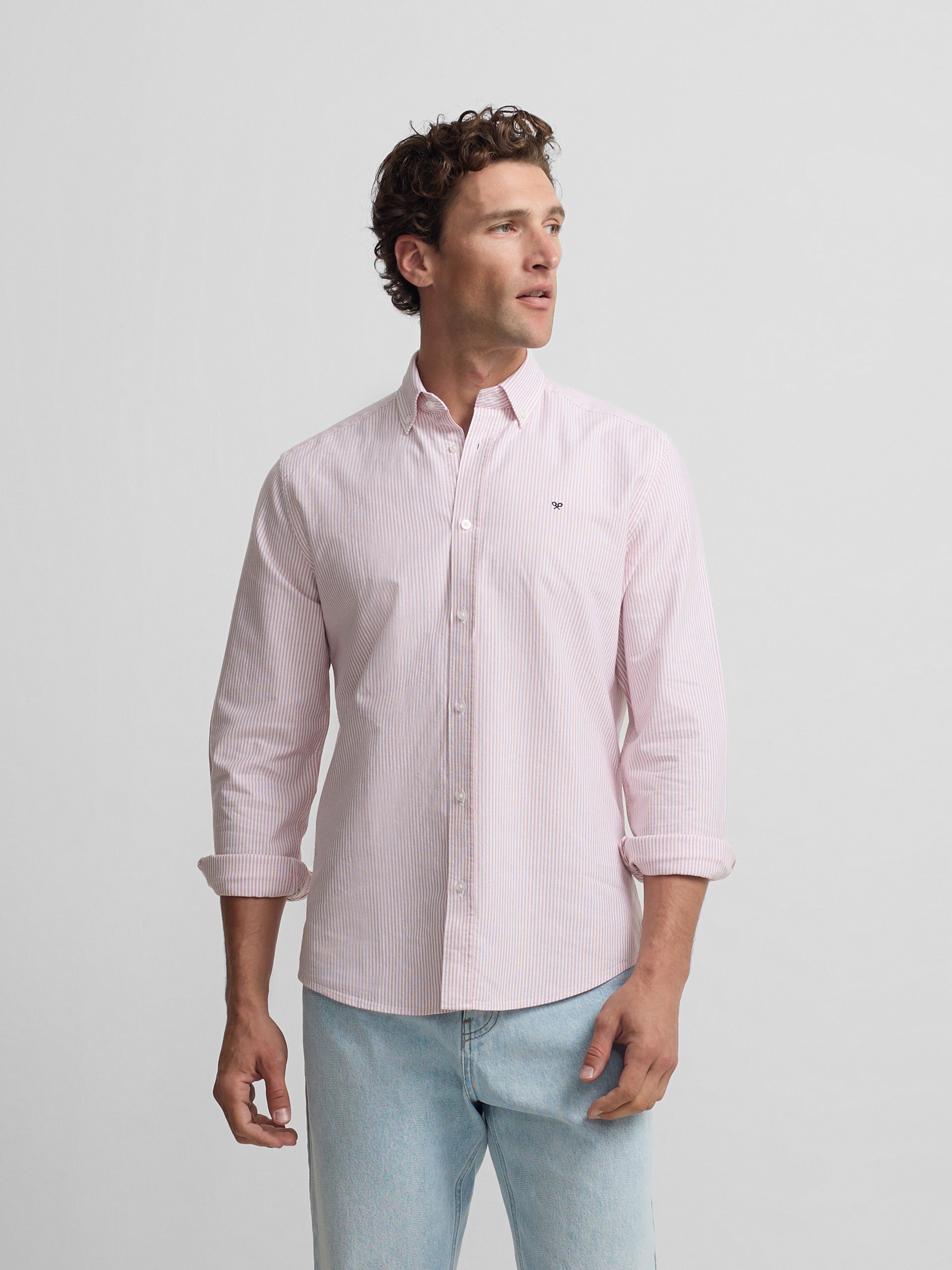 Chemise de sport Oxford à rayures corail