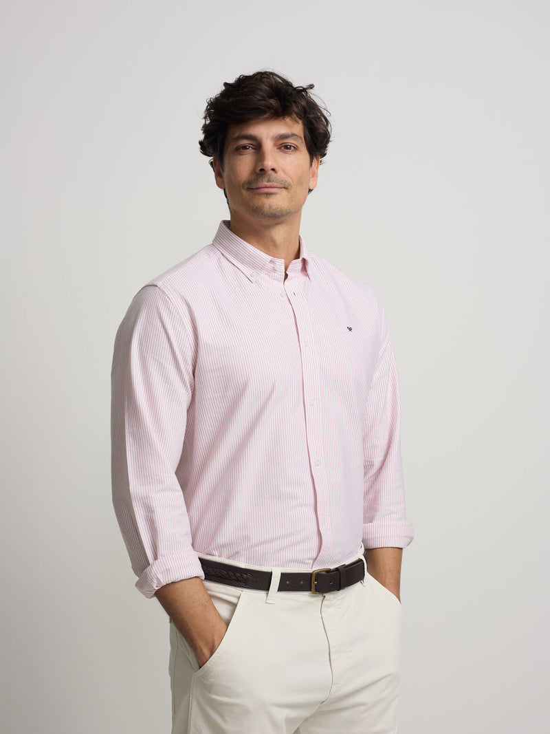 Chemise sport oxford à rayures corail