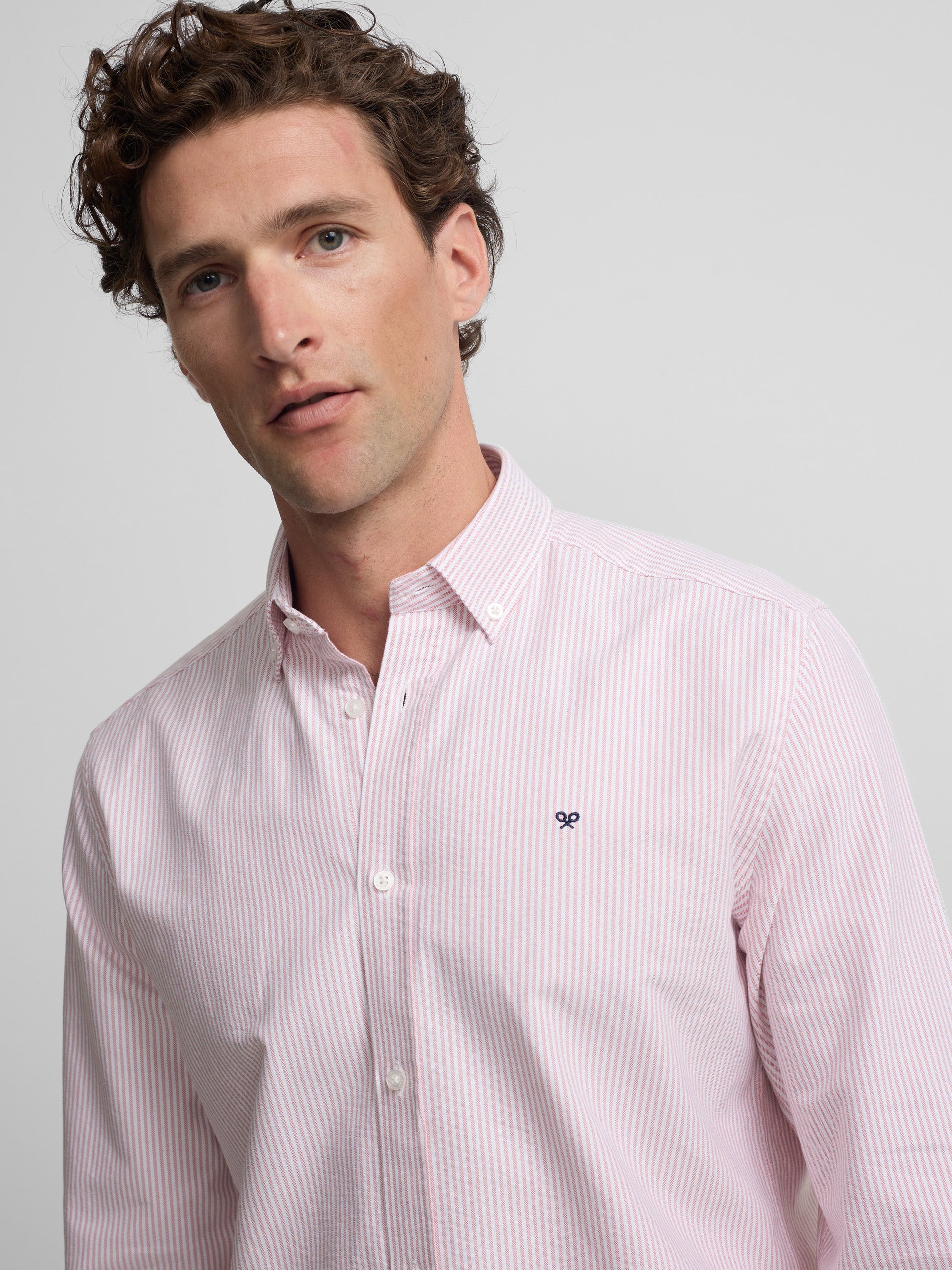 Chemise de sport Oxford à rayures corail