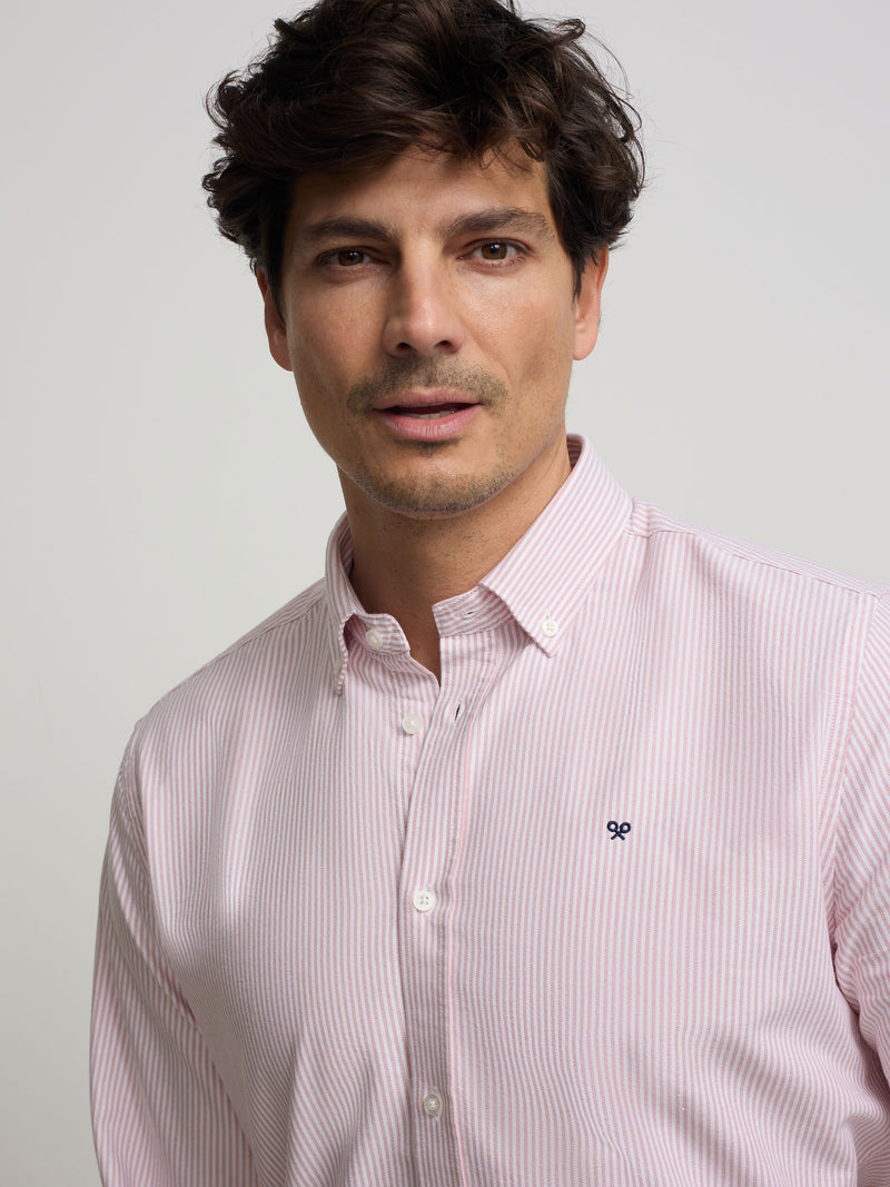 Chemise sport oxford à rayures corail