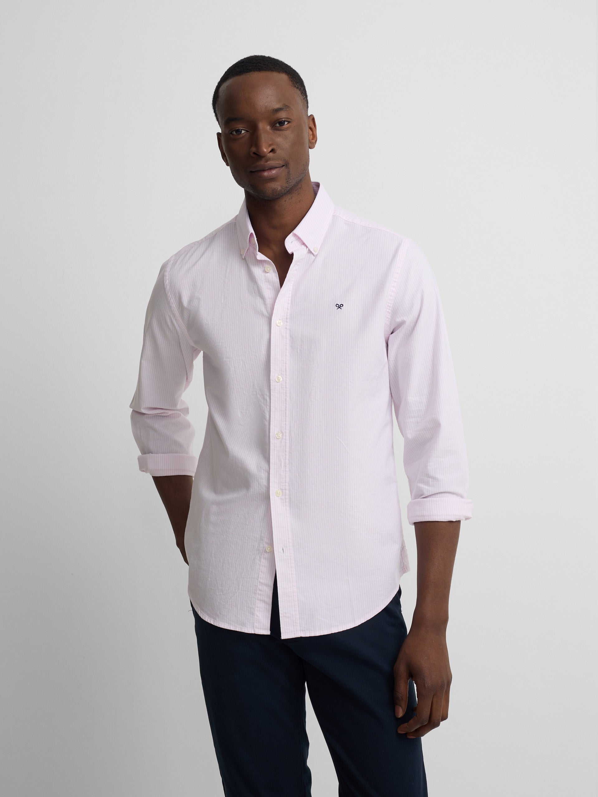 chemise sport Oxford à rayures roses