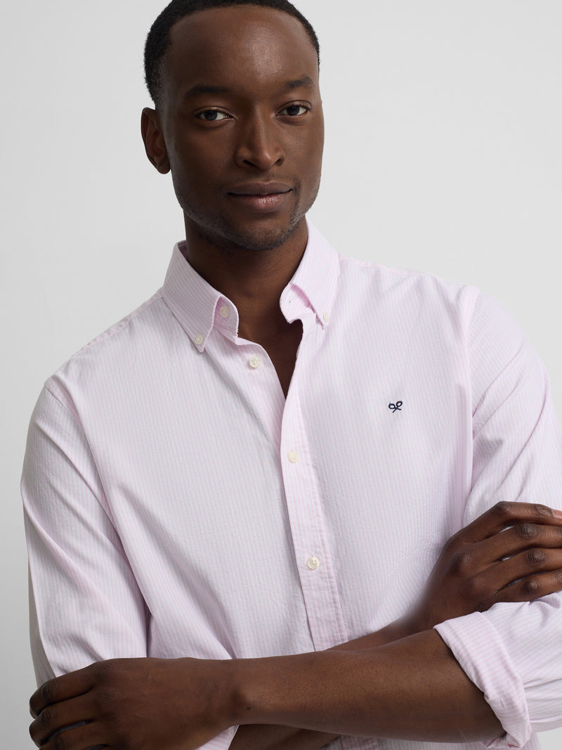Chemise sport oxford à rayures roses