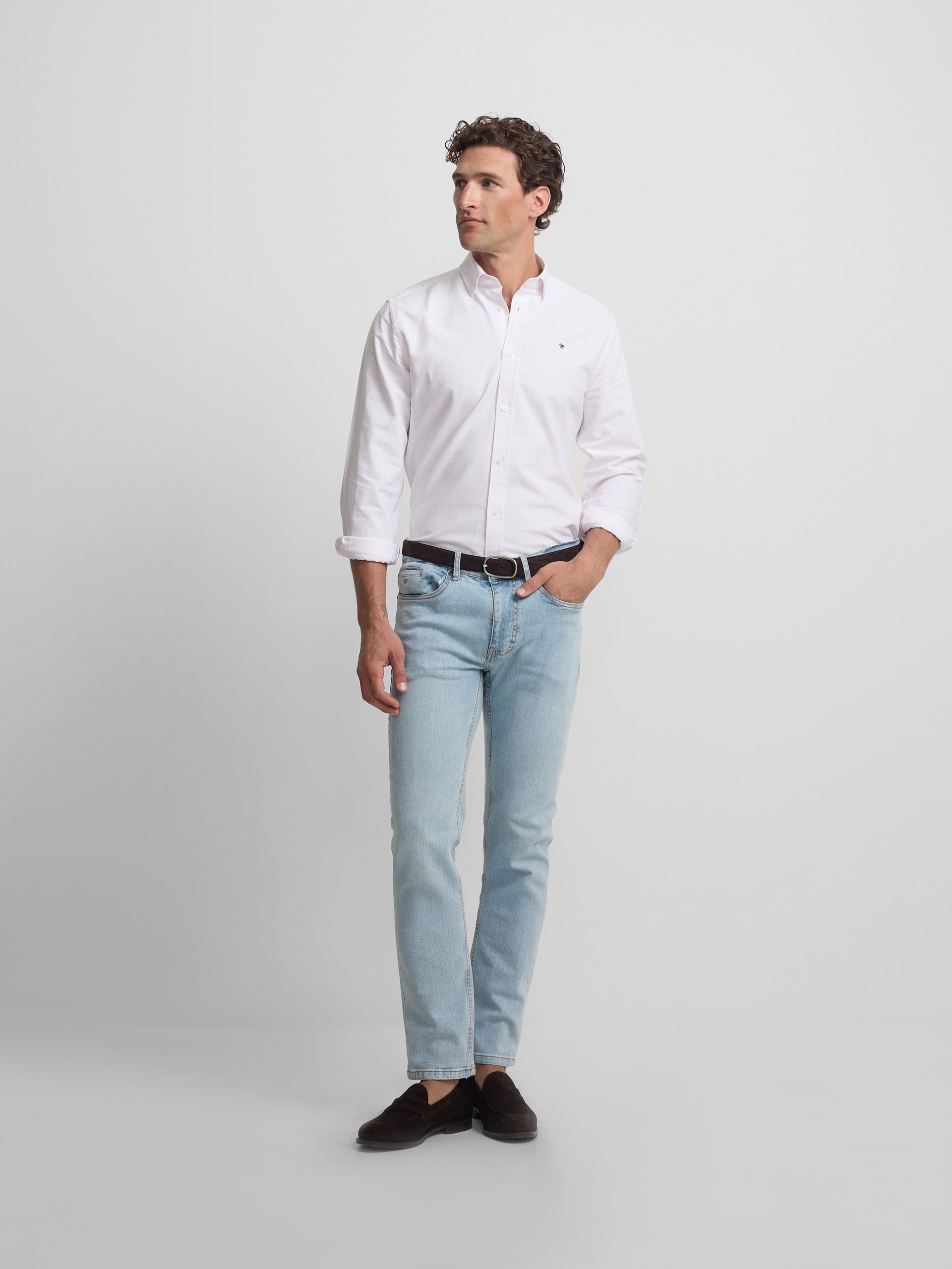 pink striped oxford sport shirt