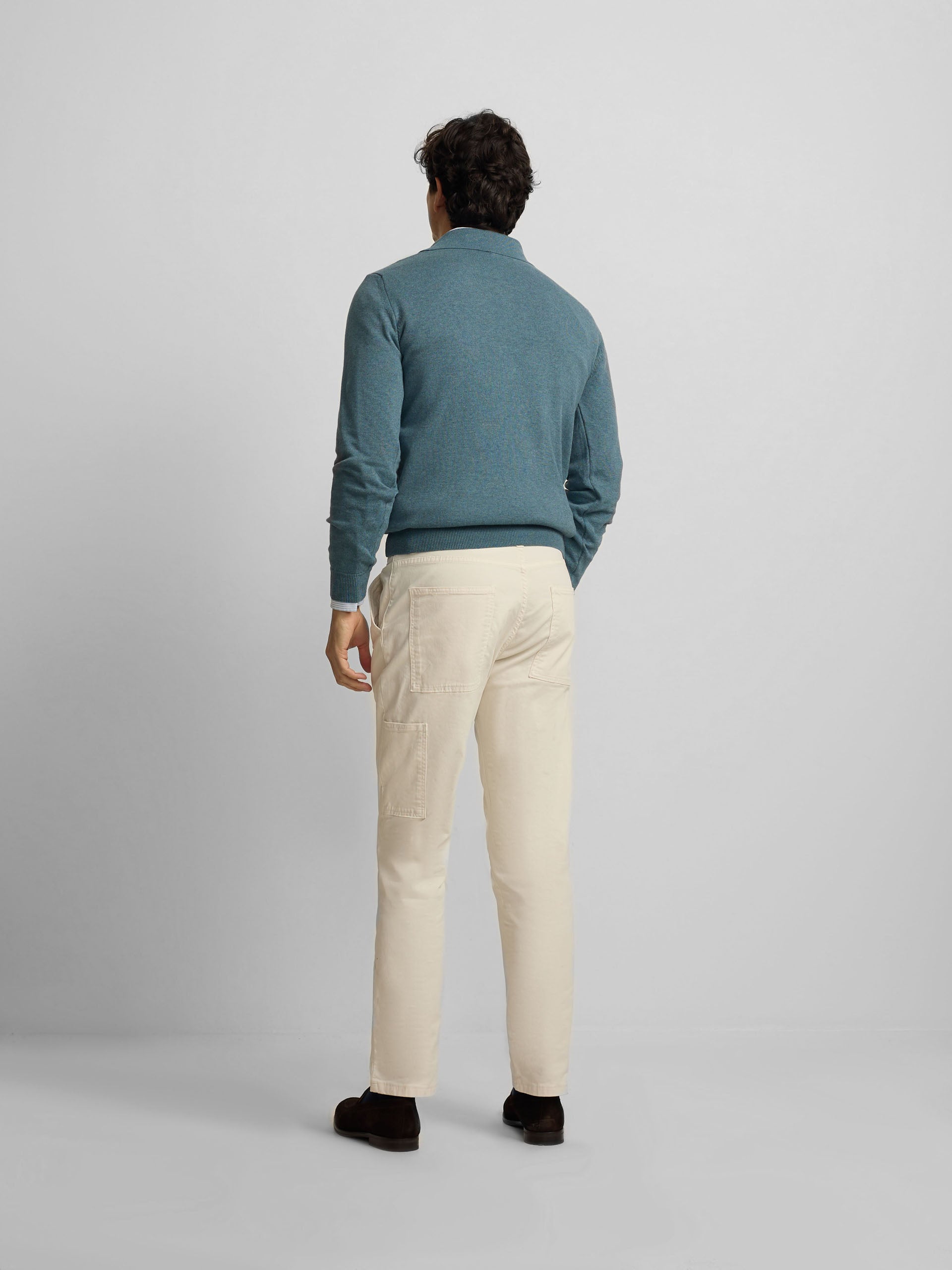 Camisola gola polo azul petróleo