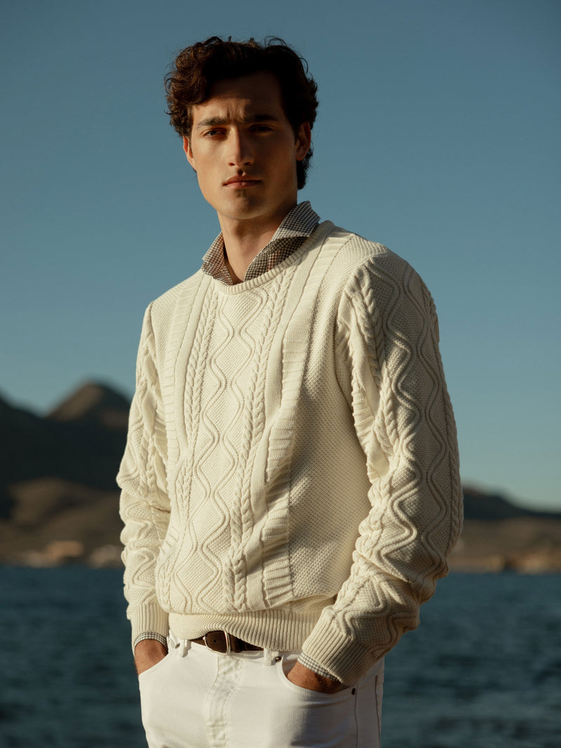 Cruise cream cable knit sweater with patch
