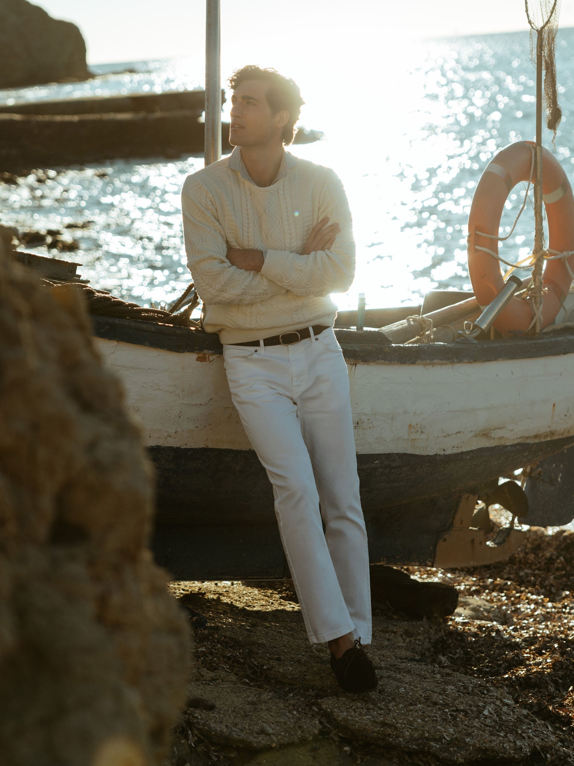 White cruise denim sport pants