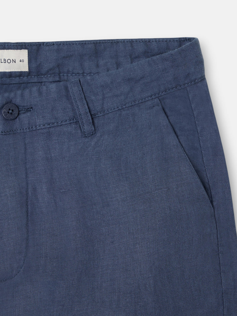 Indigo blue linen sport chino trousers