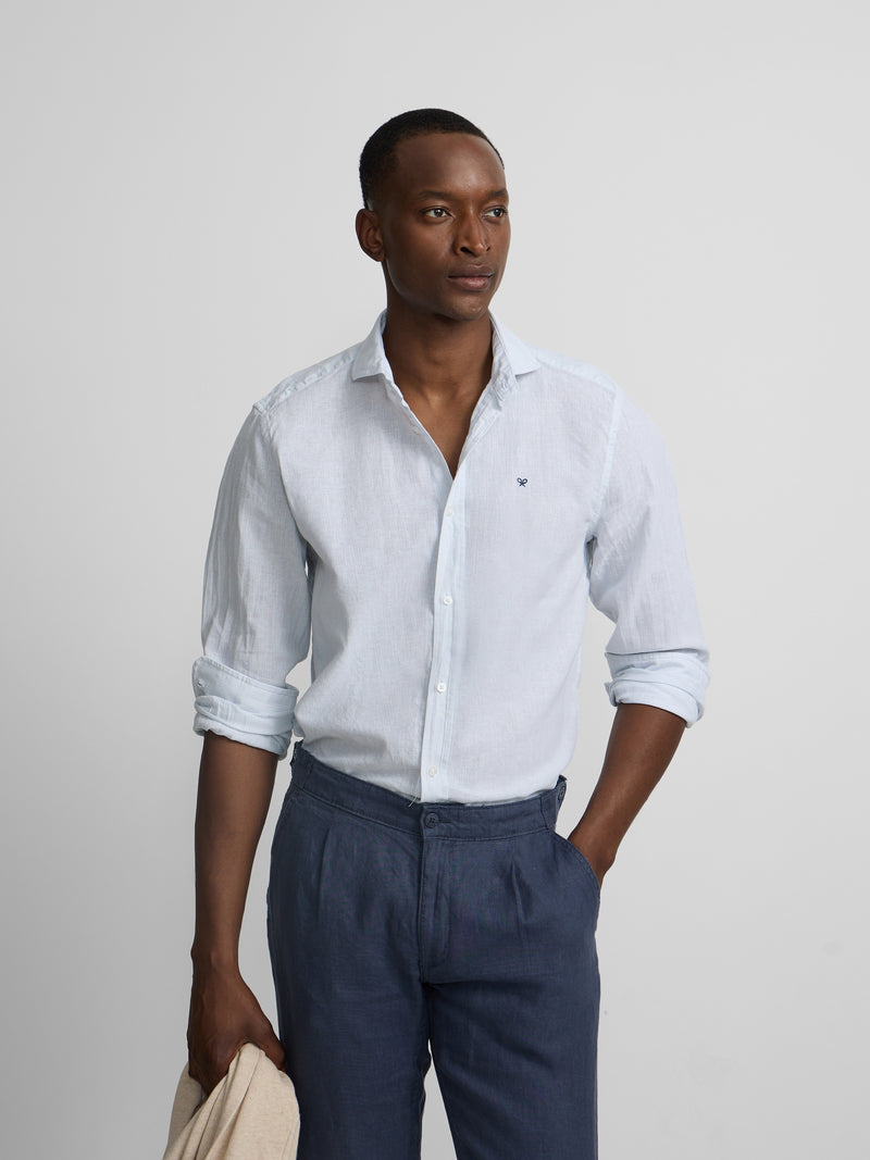 Pantalon de sport à pinces en lin bleu indigo
