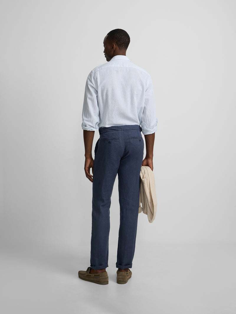 Pantalon de sport à pinces en lin bleu indigo
