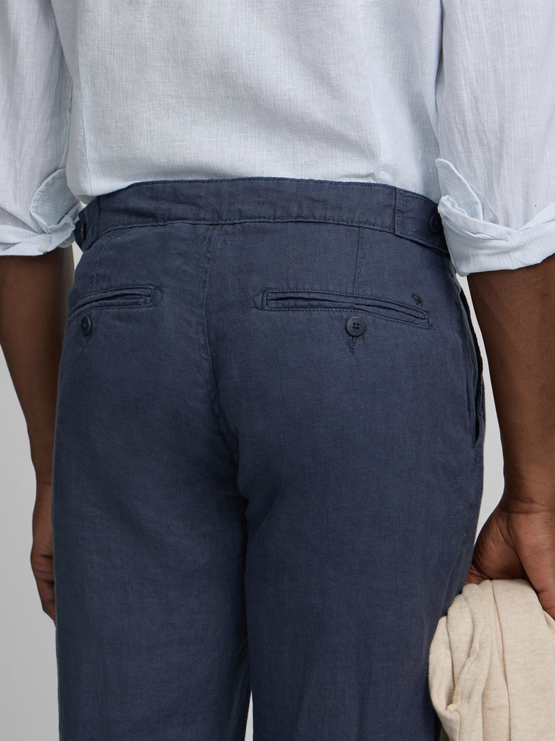 Pantalon de sport à pinces en lin bleu indigo