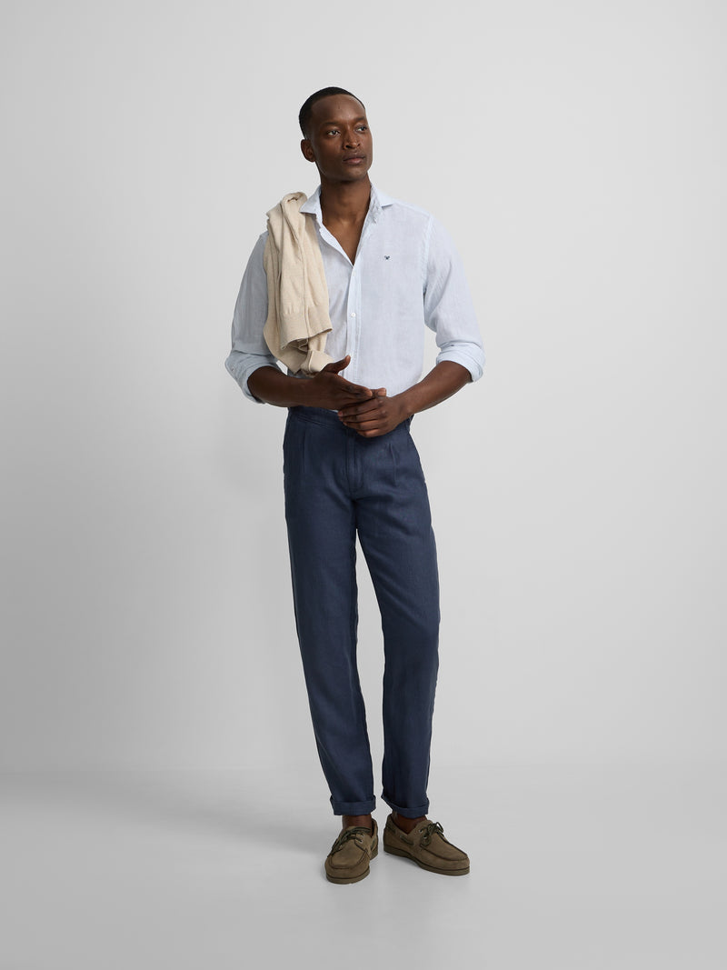 Pantalon de sport à pinces en lin bleu indigo