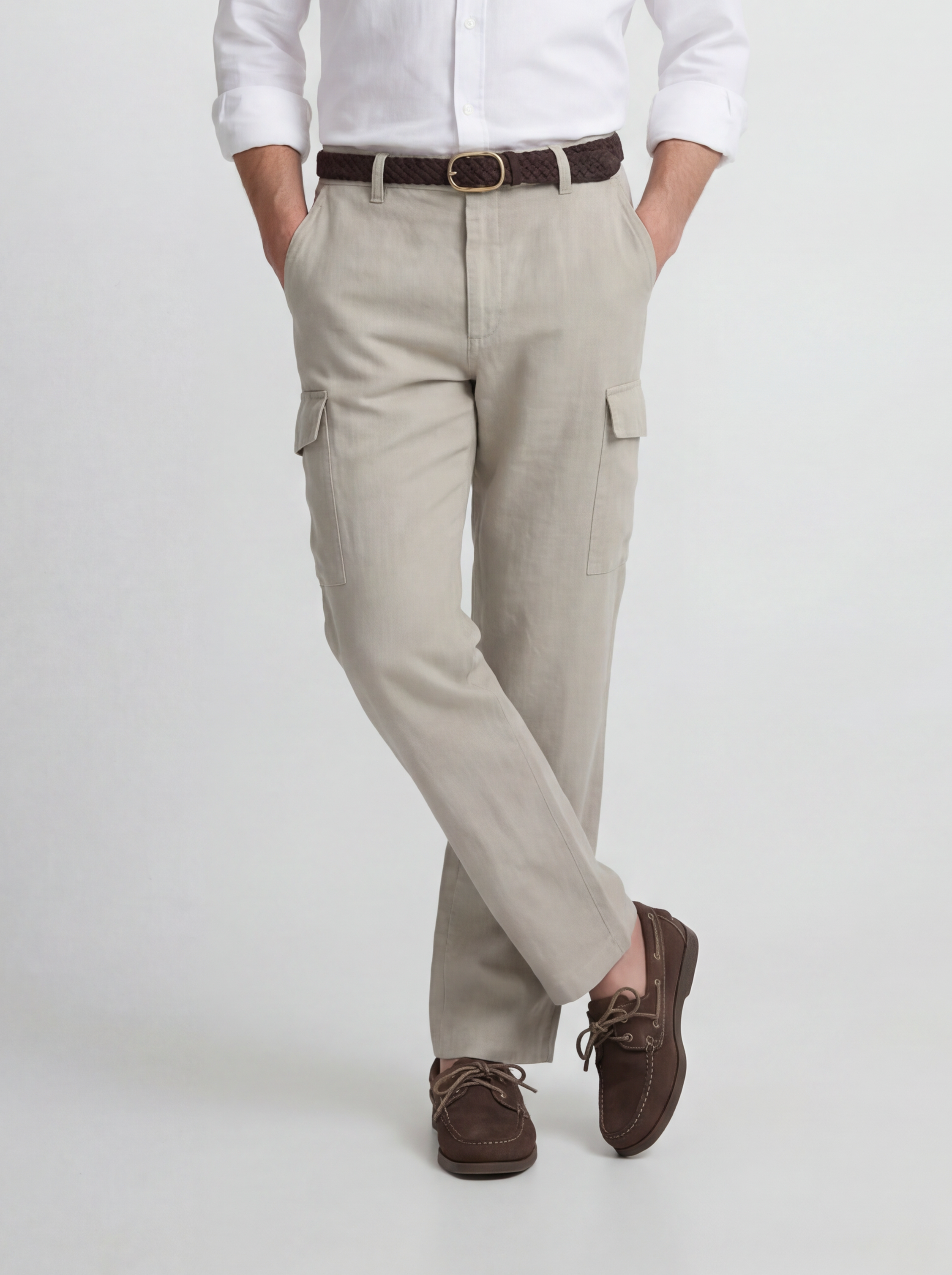 Medium green linen cargo sport trousers