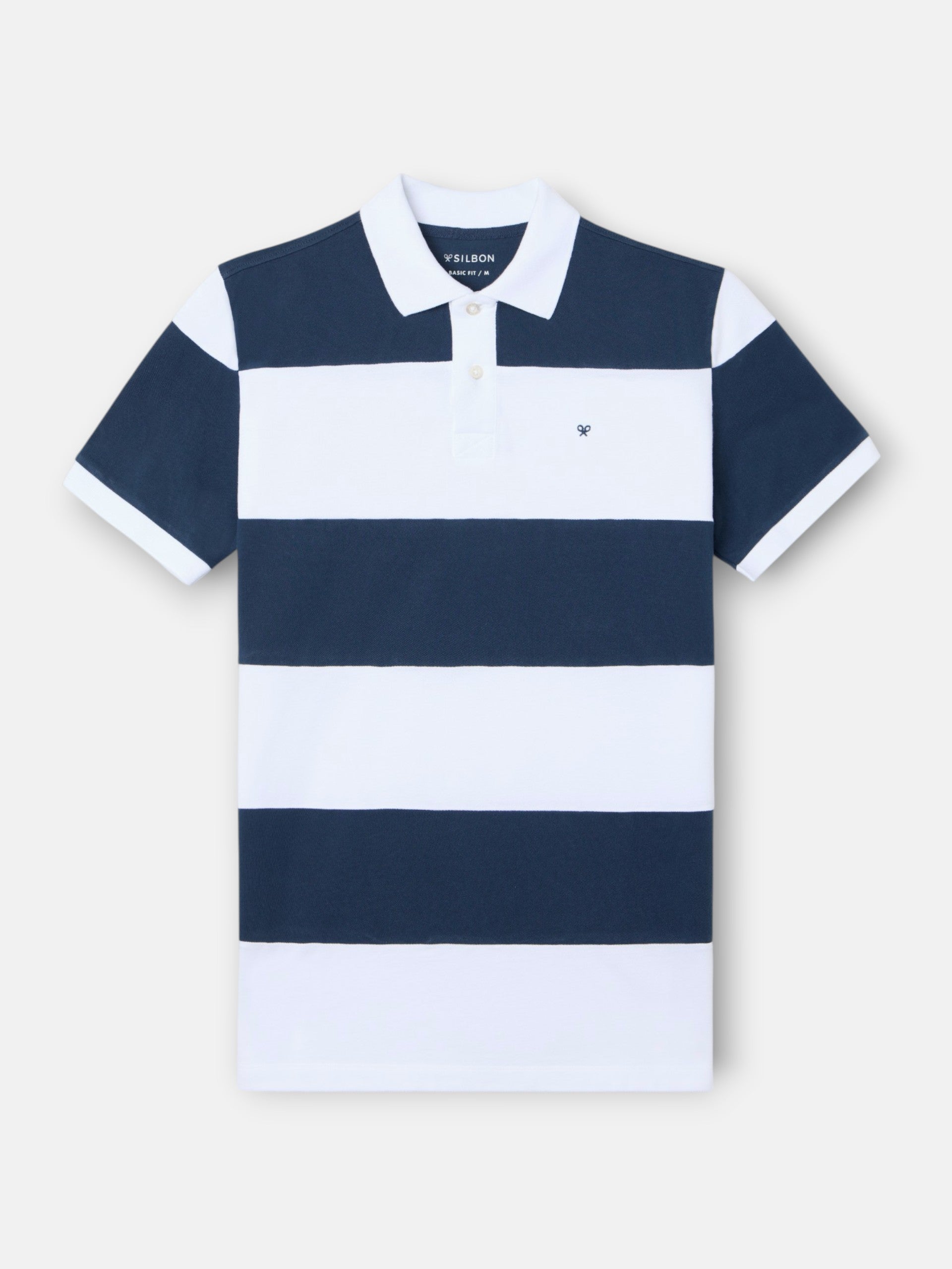 Polo à manches courtes à rayures larges bleu marine