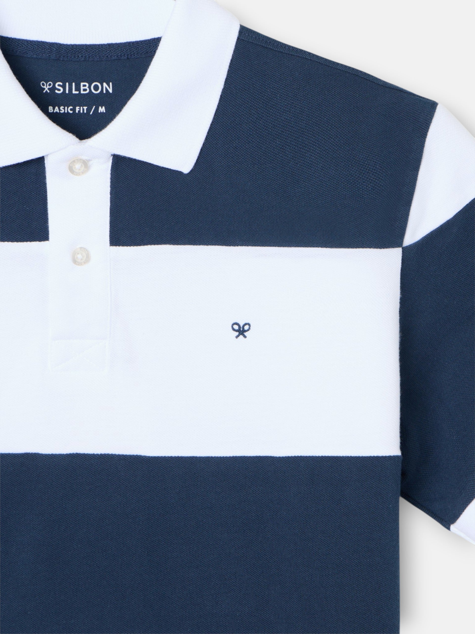 Polo à manches courtes à rayures larges bleu marine