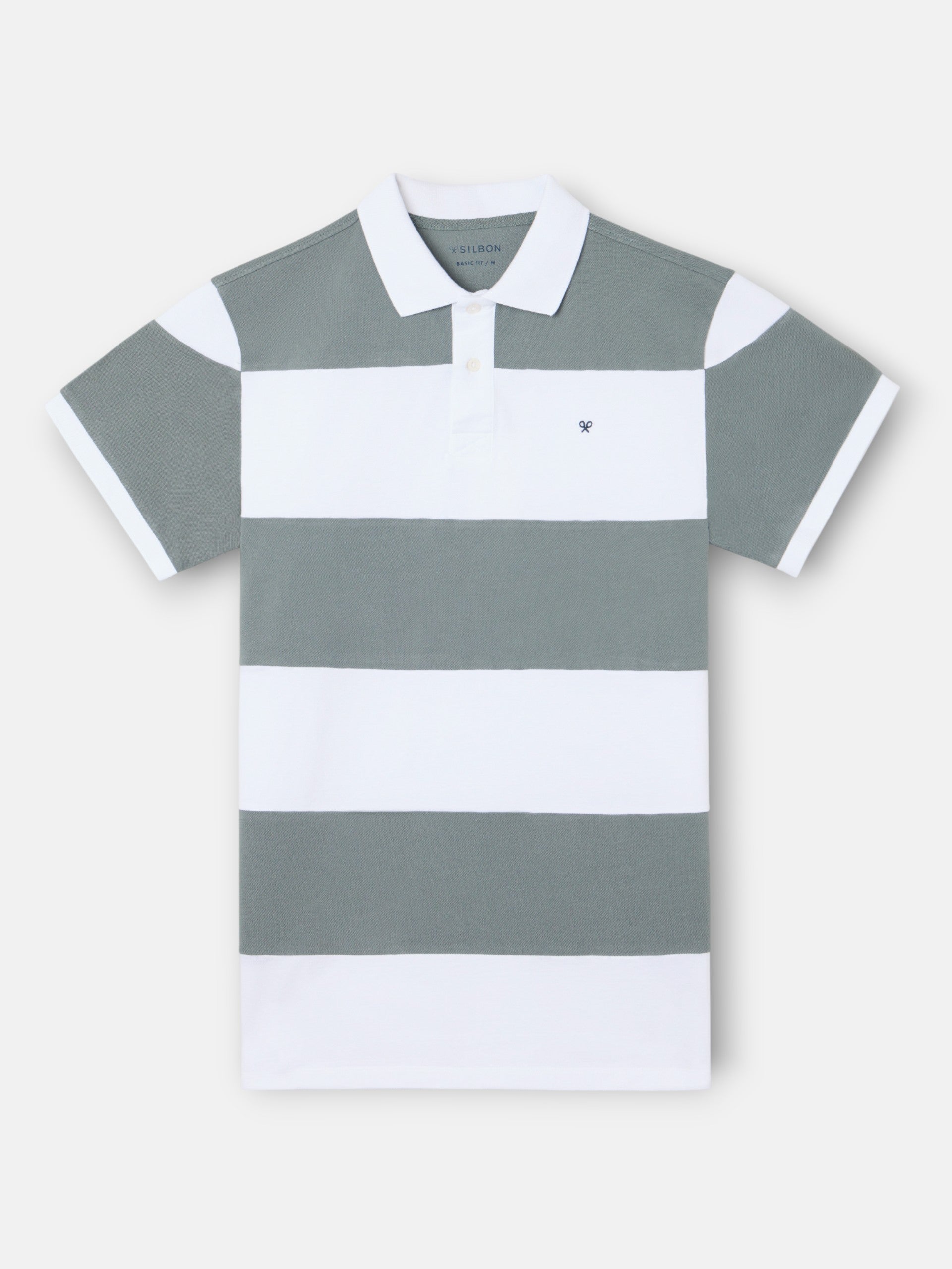 Polo manga corta rayas anchas azul petroleo