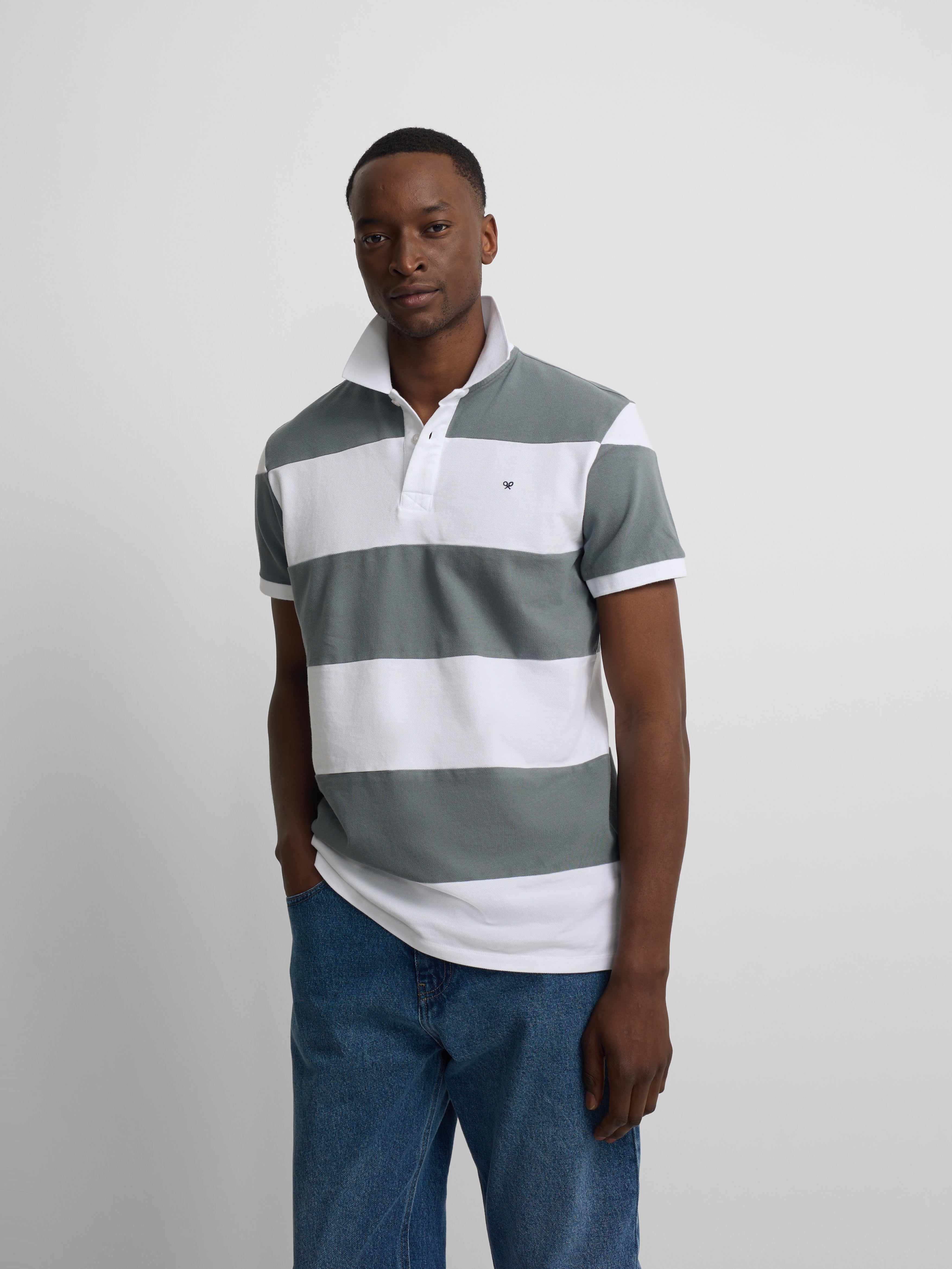 Polo manga corta rayas anchas azul petroleo