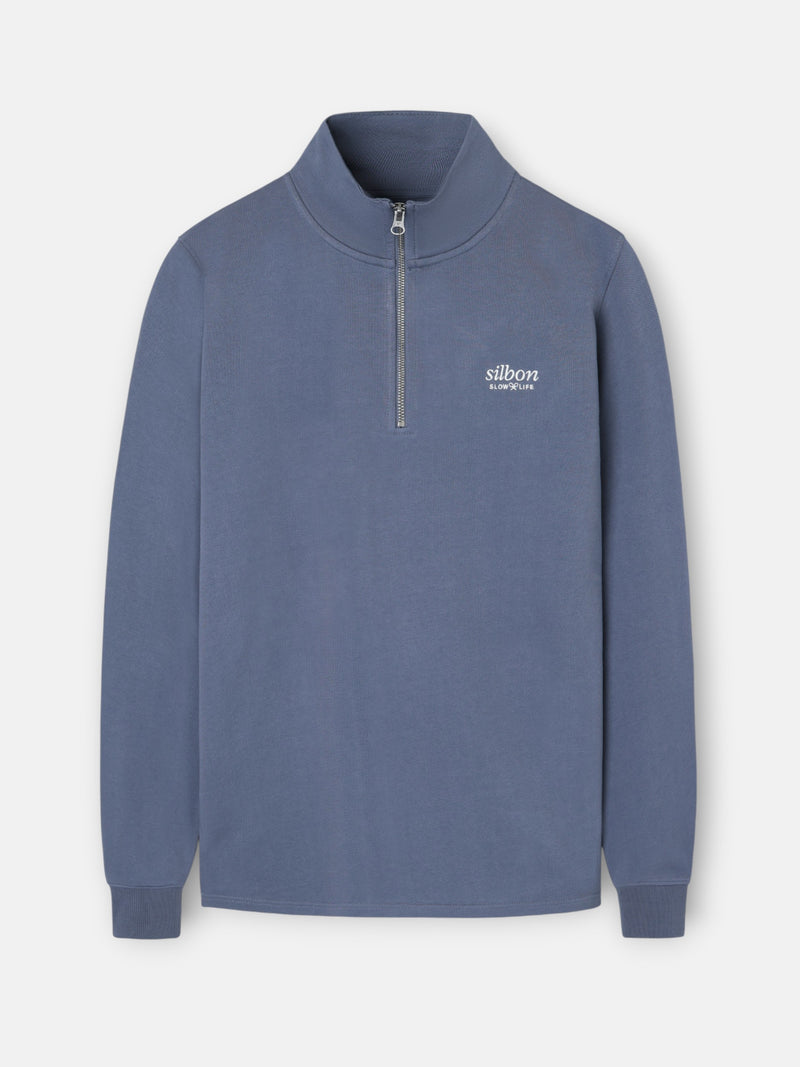 Sweatshirt meia fecho slow life azul índigo