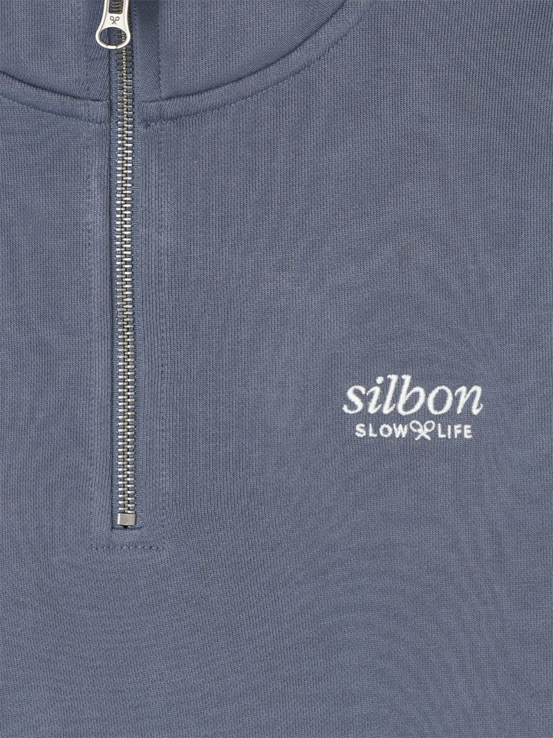 Sweatshirt meia fecho slow life azul índigo