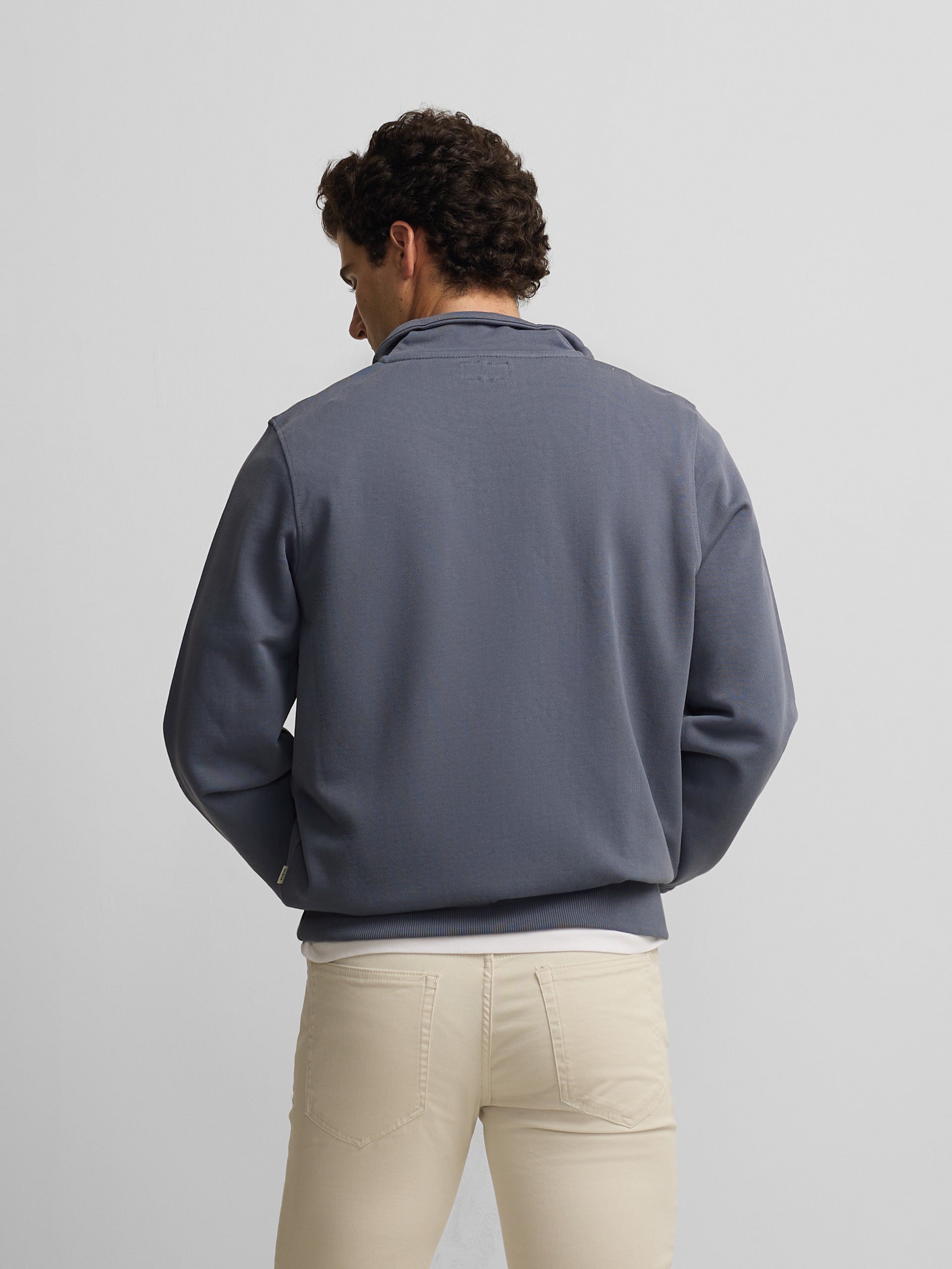 Indigo blue embroidered zip-up sweatshirt