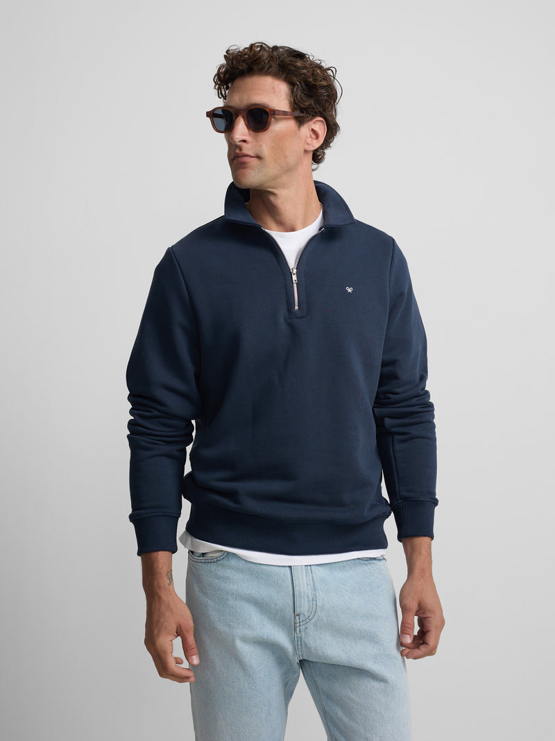 Sudadera media cremallera minilogo azul marino