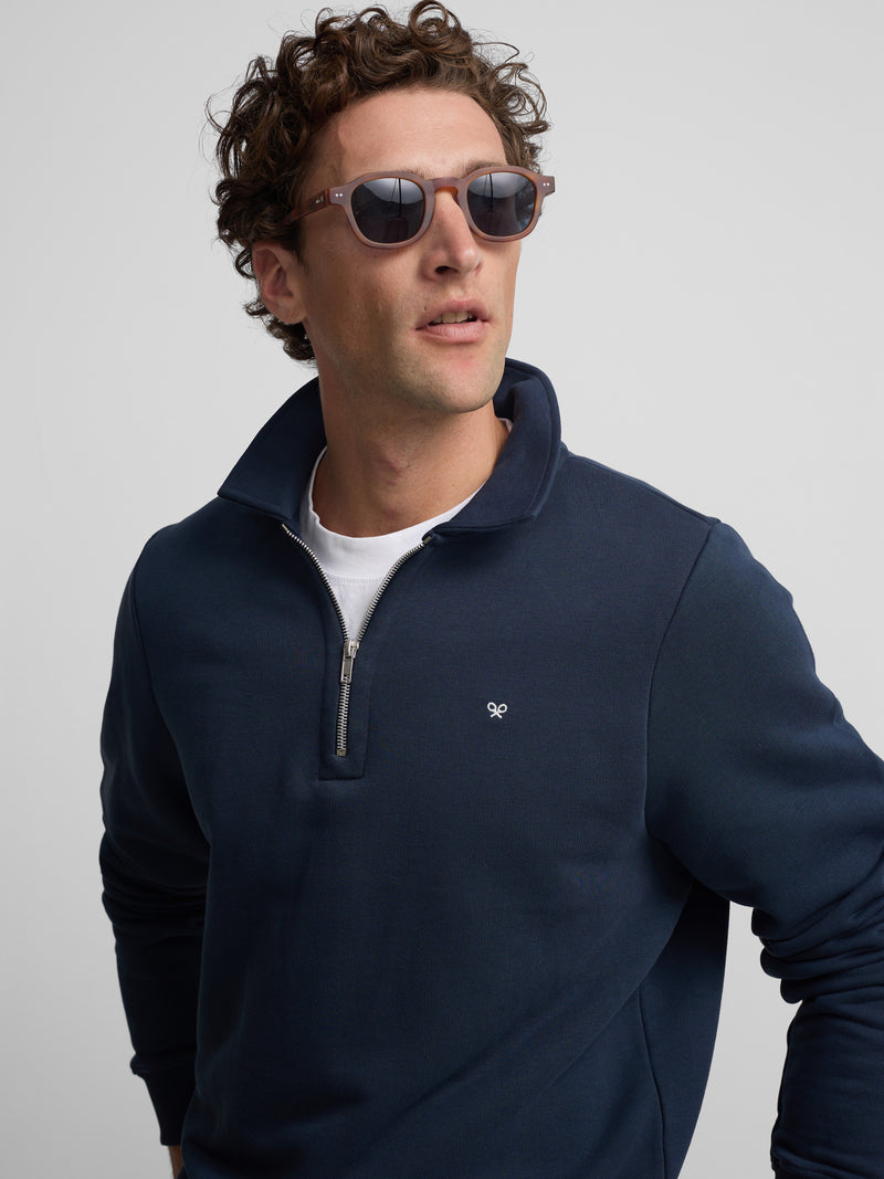Sudadera media cremallera minilogo azul marino
