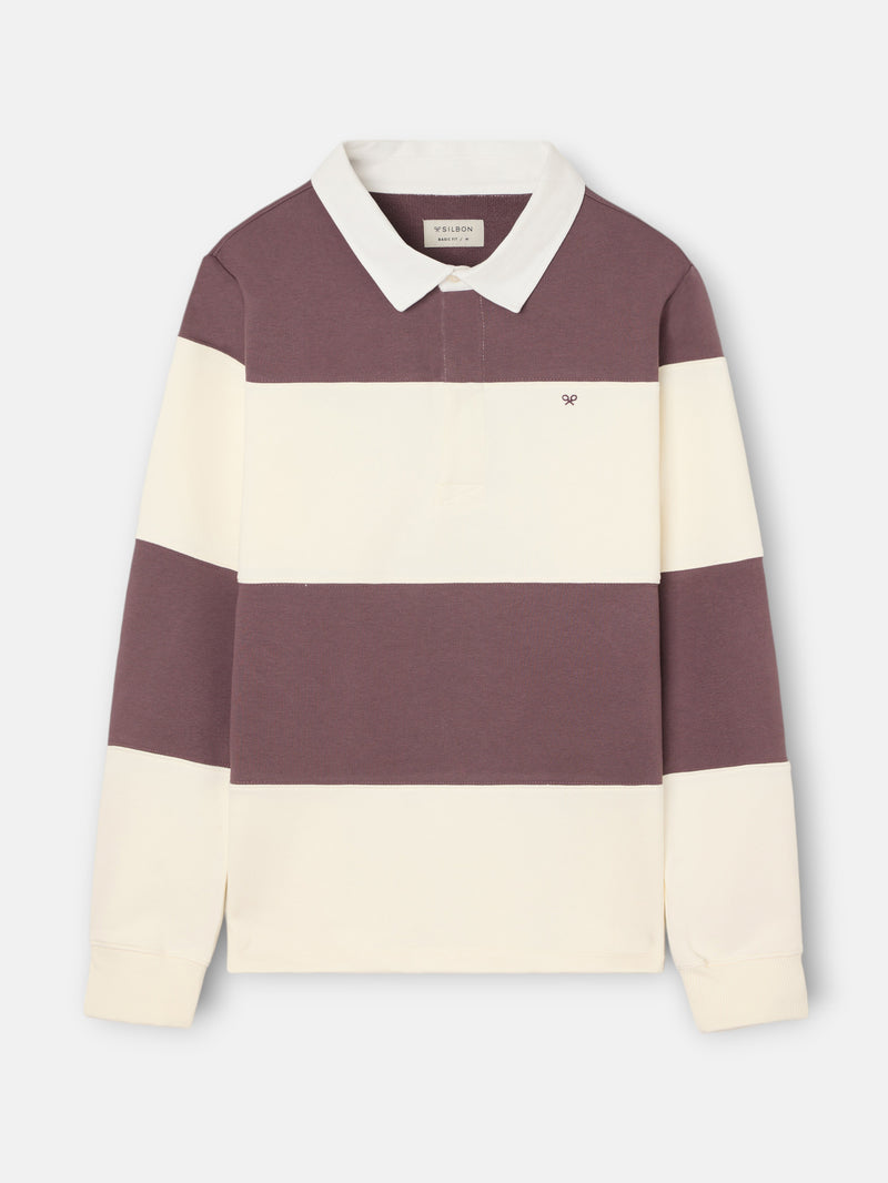Burgundy wide stripe polo neck sweatshirt