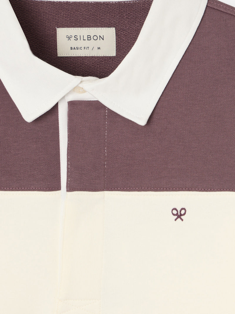 Burgundy wide stripe polo neck sweatshirt