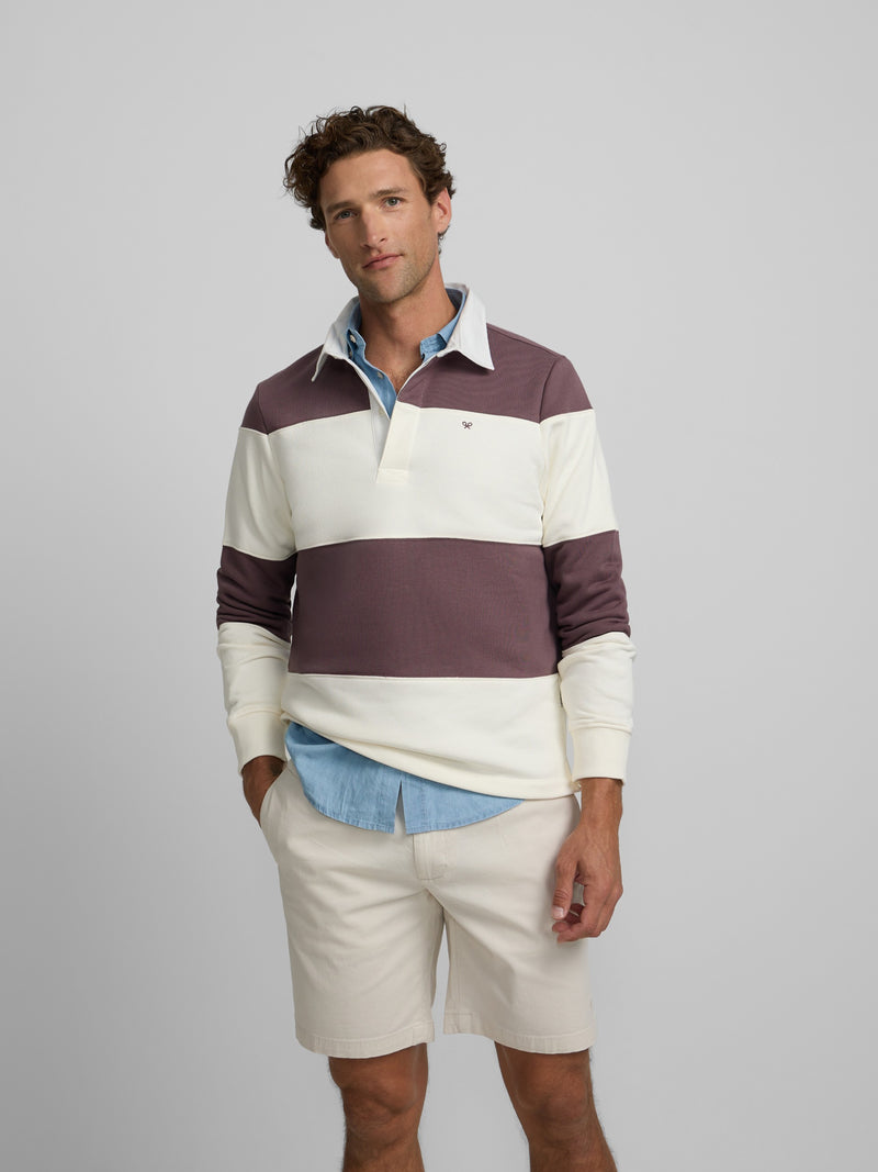 Burgundy wide stripe polo neck sweatshirt