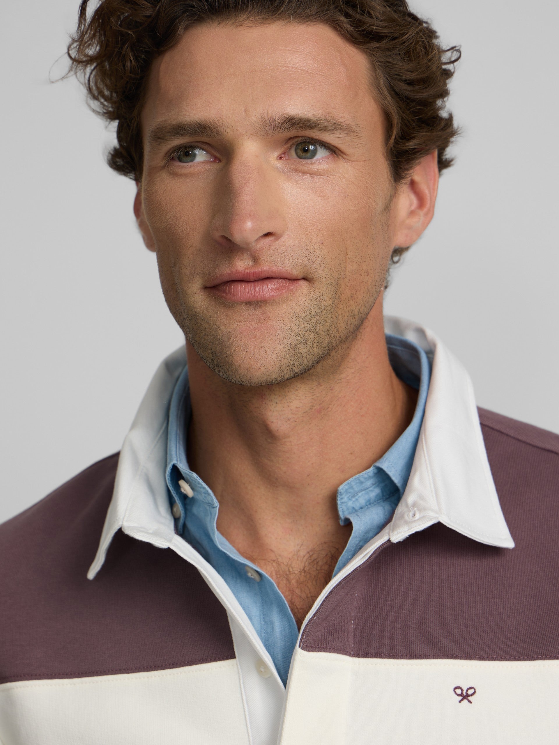 Burgundy wide stripe polo neck sweatshirt