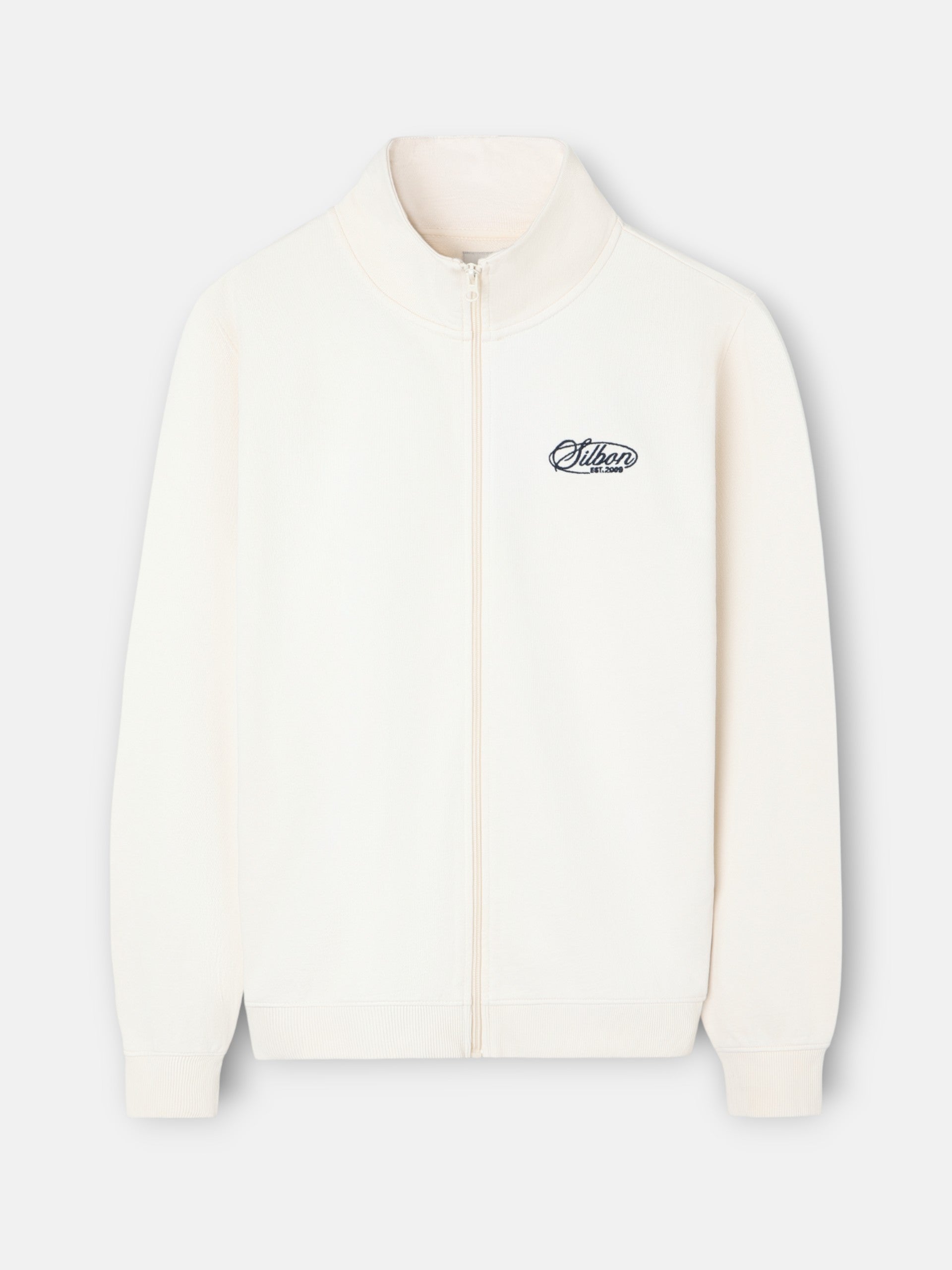 Cream embroidered zip-up sweatshirt