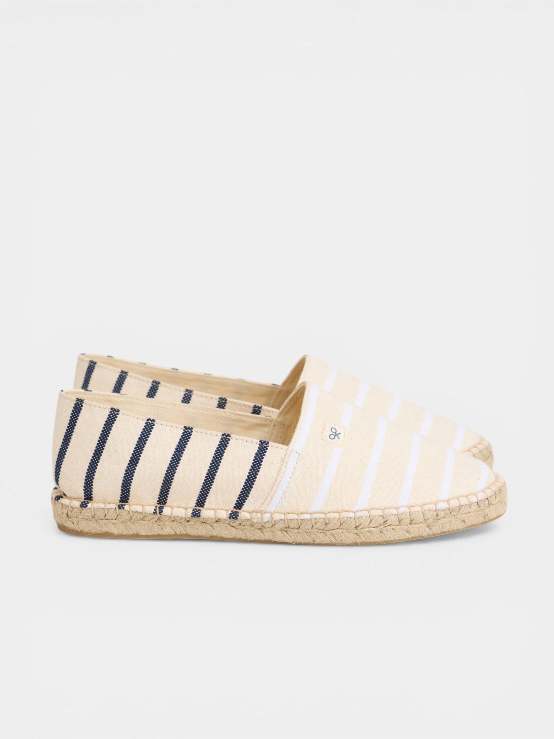 Navy blue and white striped espadrille